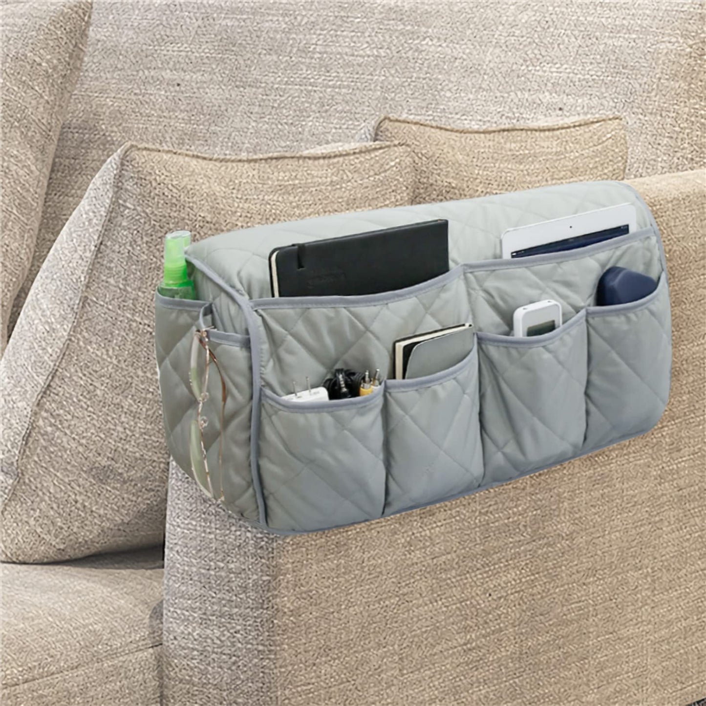 Sofa Armrest Organizer Arm Rest Organiser Storage Bag Hanging Sofa Caddy Storage Bag Magazine Books TV Remote Control Holder Chair Tidy Couch Table