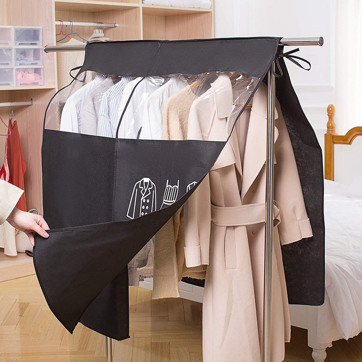 Exleco Cover for clothes rack, 120 x 120 cm, anti-dust cover, dust protection from moisture, coat stand, clothes protective cover, dustproof