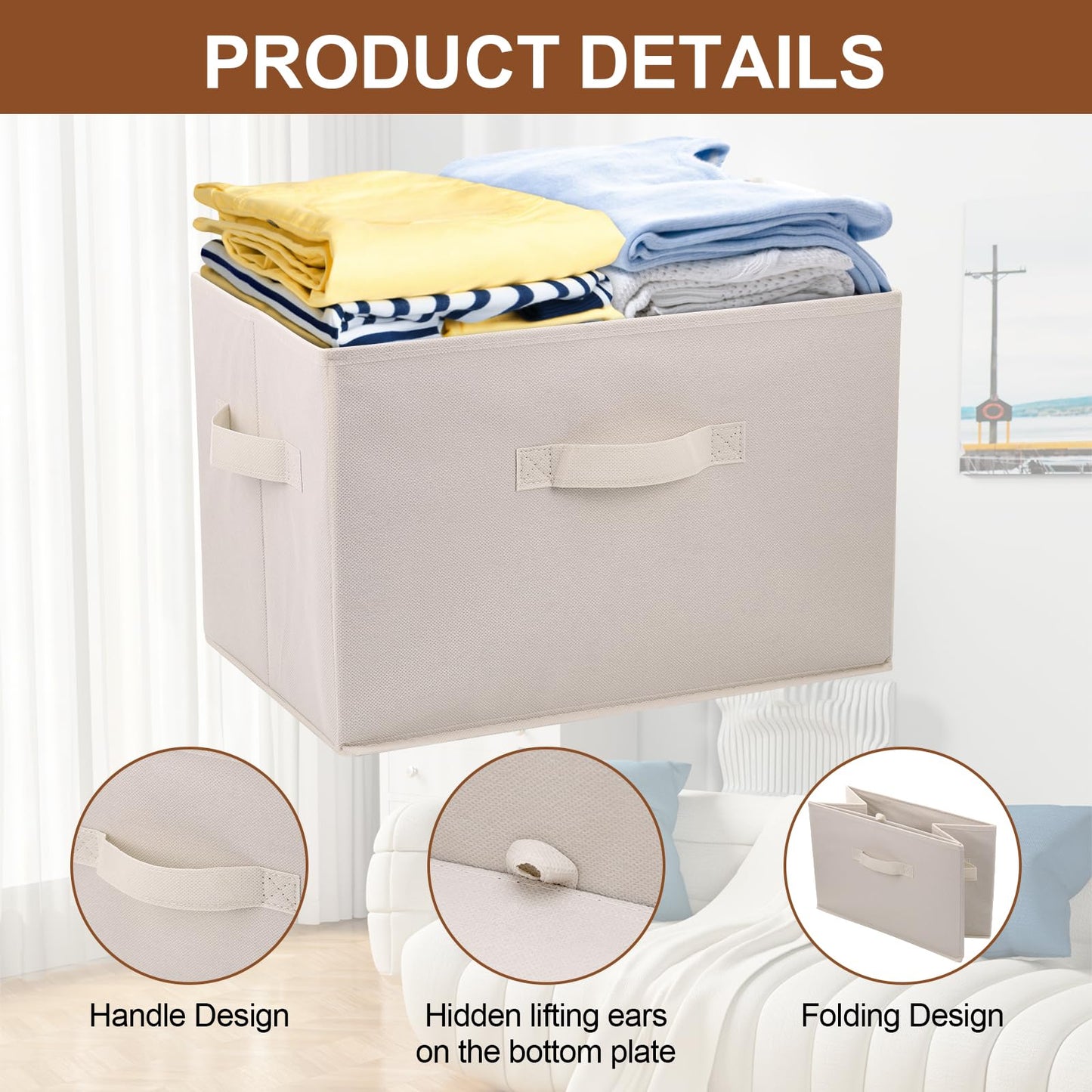 5 Pcs Fabric Storage Boxes, 38×25×25cm Foldable Wardrobe Storage Organiser