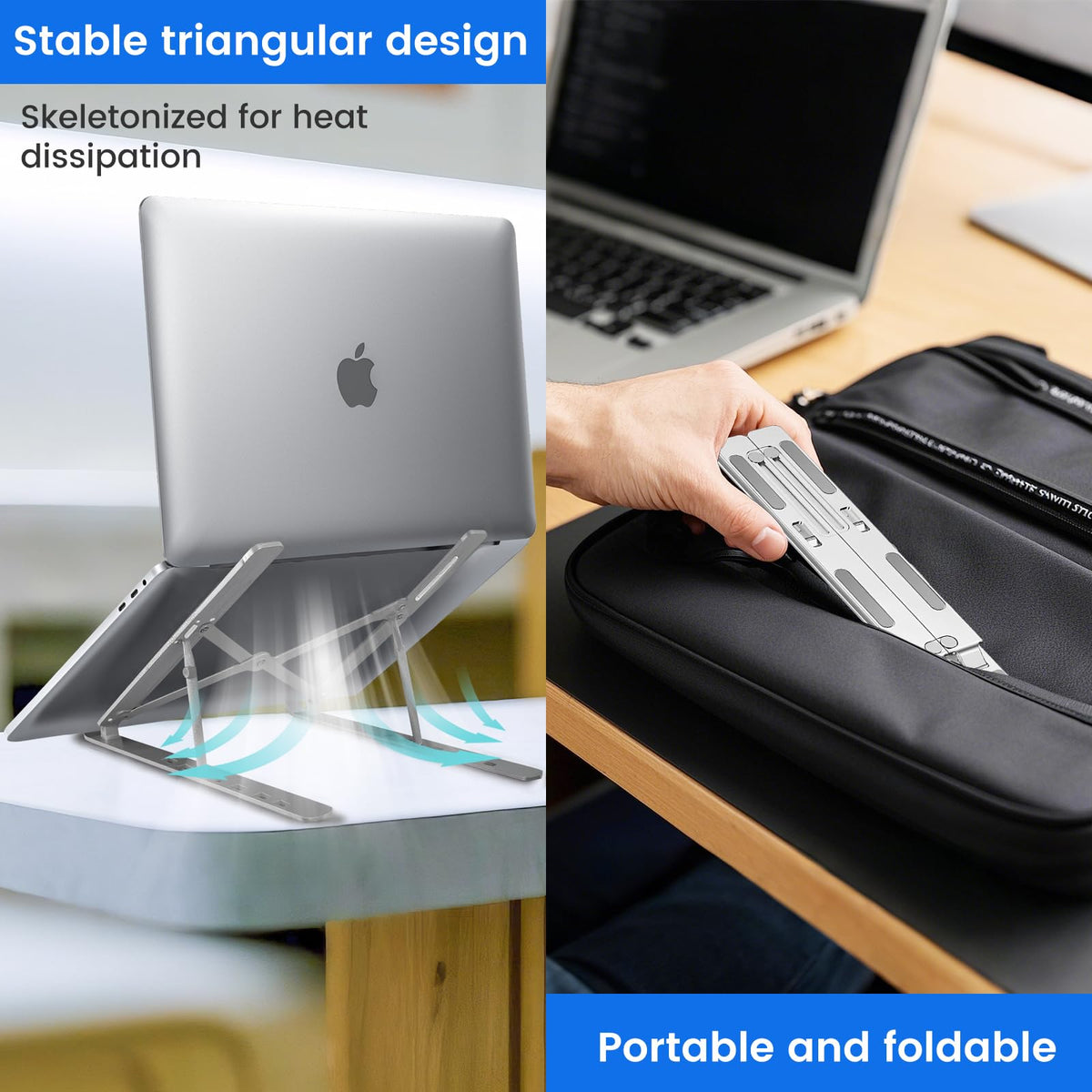 GrandMil Adjustable Laptop Stand for Desk – Foldable & Portable ABS+Silicone Desk Riser