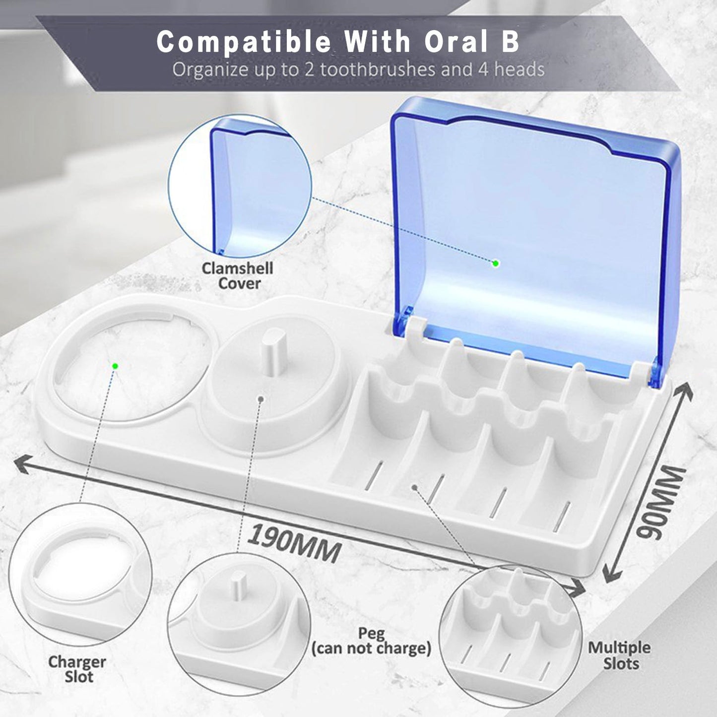 Electric Toothbrush Holder Stand with Stand Slot & Head Holder for Oral B D