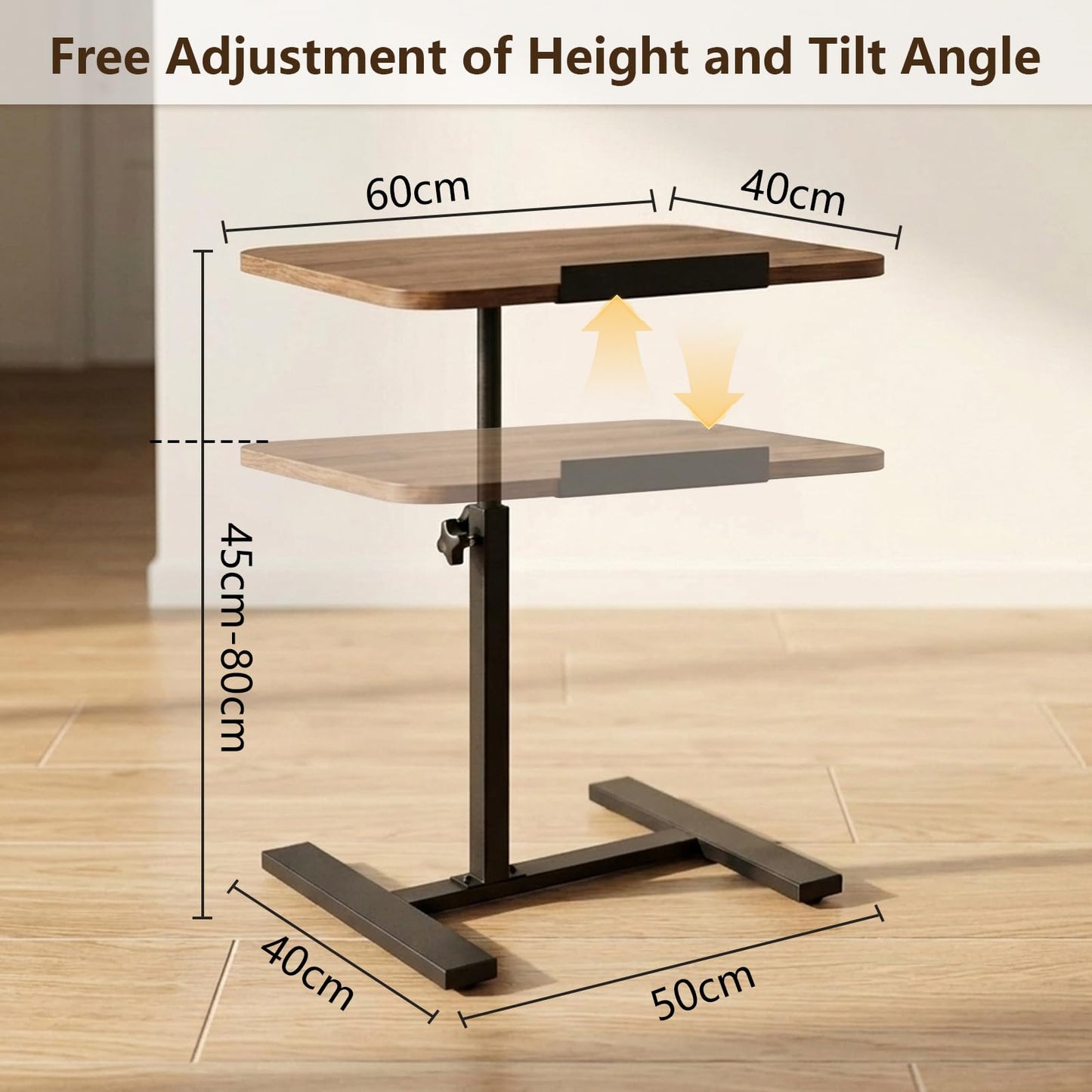 Simcat C Shaped Side Table Adjustable Height,360°Swivel Overbed Table, Top Tilting Laptop Stand Tray Tables with Wheels