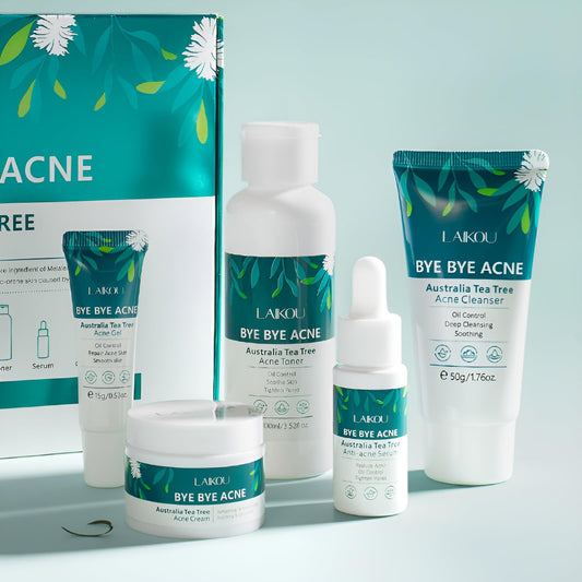 LAIKOU Tea Tree Acne Skincare Set, Facial Skin Care Sets & Kit with Cleanser, Toner, Serum, Cream, Gel, Acne Treatment Remove Shrink Pores Control Oil