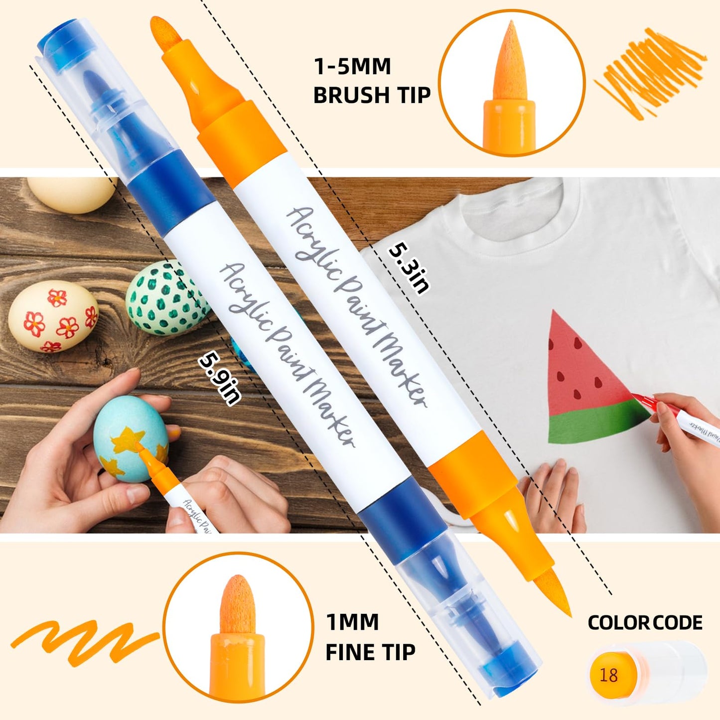 80 Colours Numbered Acrylic Paint Pens with Free App, Dual Tip Acrylic Paint Markers with Brush Tip and Fine Tip for Adults, Kids, Eggs, Wood, Rock,