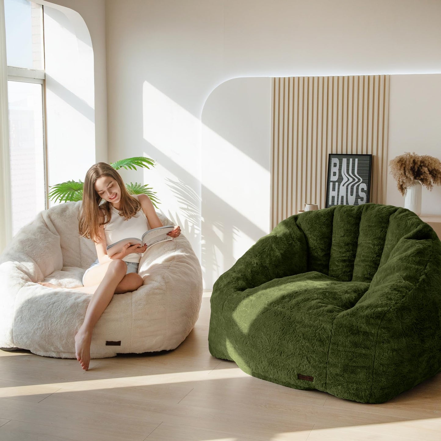 MAXYOYO Giant Bean Bag Chair,Faux Fur Shell Shaped Bean Bag Sofa with Filler,Soft Beanbag Sofa Giant Size for Living Room Bedroom