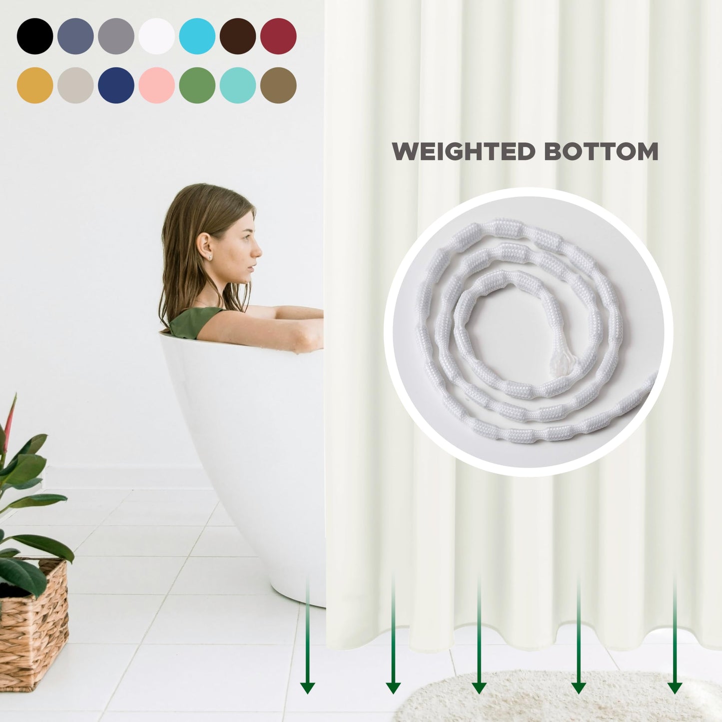 Biscaynebay Fabric Shower Curtain Liner, Water Resistant Bathroom Curtain Liner, 72 X 72, Ivory