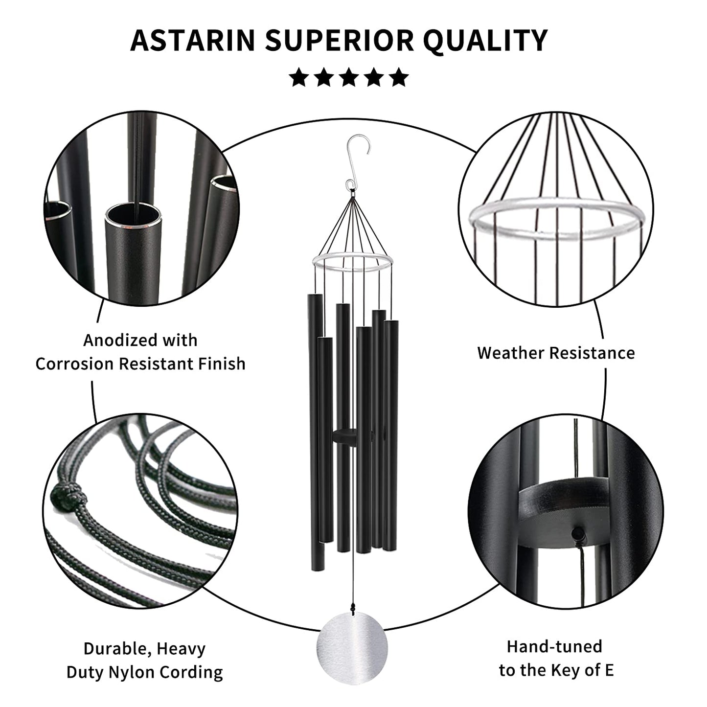 ASTARIN Wind Chimes for garden,36Inch Large Wind Chimes for Outside Tuned Relaxing Soothing Low Bass,Memorial Wind Chimes Sympathy for Mom Dad,Black
