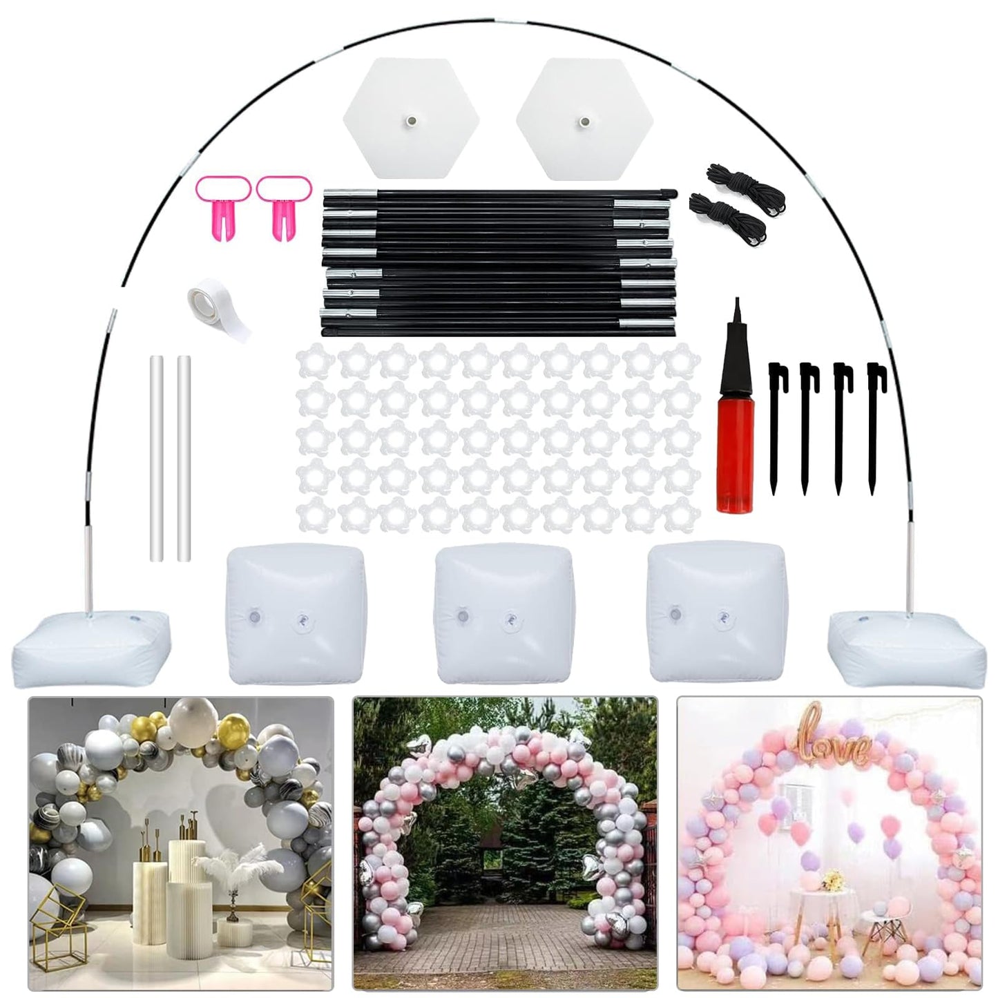 MUAEEOK Reusable Balloon Arch Kit, 10Ft/3M Wide Adjustable Balloon Arch Stand Set with Water Fillable Base and Durable Fibre Poles For Wedding