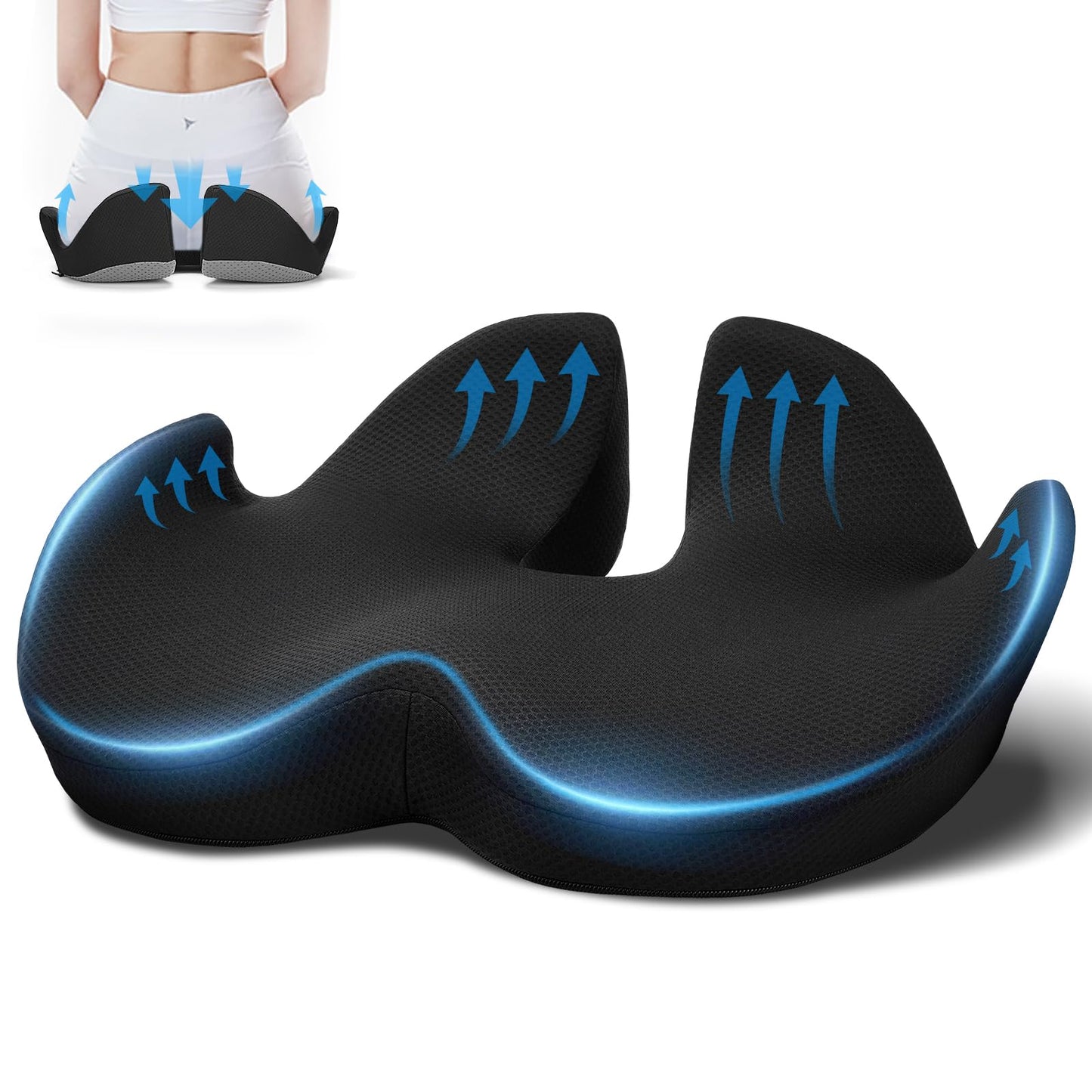 Ajiteogy Seat Cushion,Memory Foam Coccyx Cushion Pressure Relief for Hip, Tailbone, Coccyx, Sciatica,Ergonomic Seat Cushion for Office Chair,