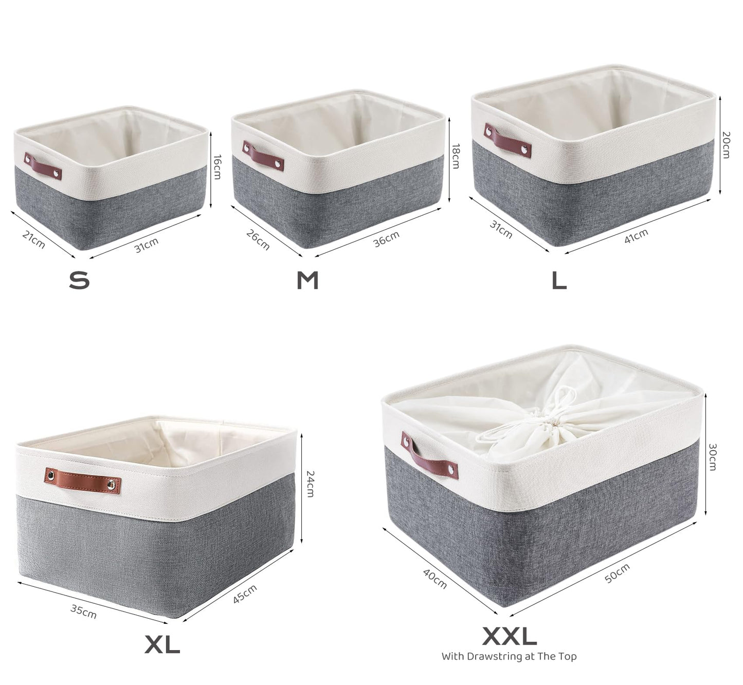 Mangata Fabric Storage Baskets, Set of 3 Organiser Boxes for Home, Bedroom, Dorm, Clothes(Small, Cold Grey)
