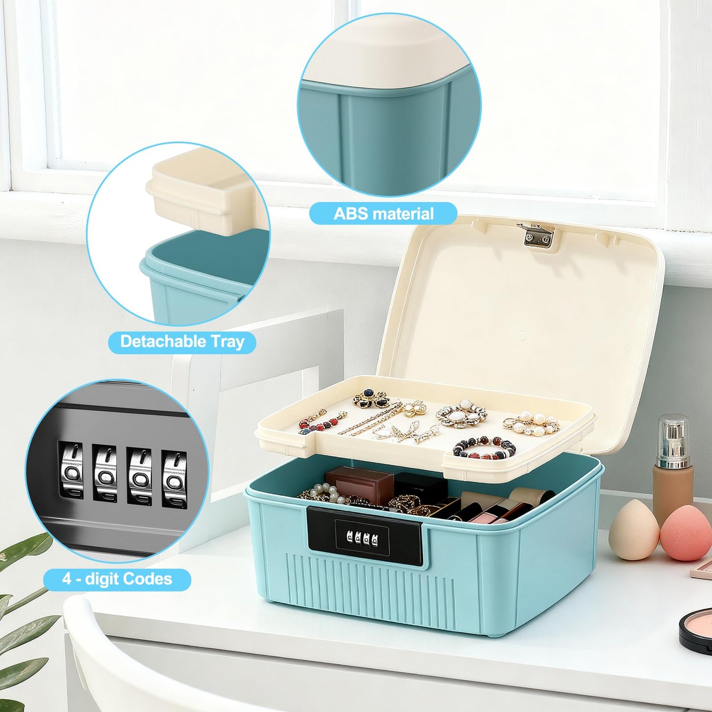 Yekolau Lockable Storage Box with Combination Code - Secure Document and ID Organiser, Waterproof Medication Case