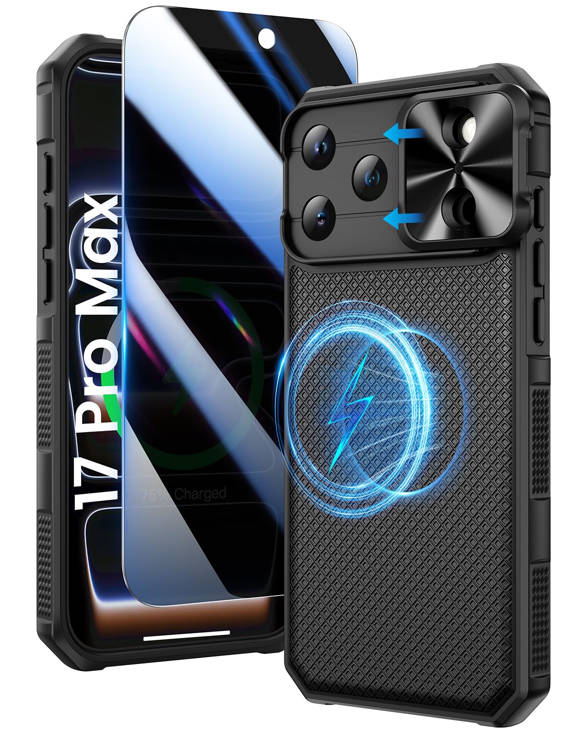 Doeshine for iPhone 17 Pro Max Case with Privacy Screen Protector and Slide Camera Cover, Military-Grade Drop Protection Rugged Hard Magnetic Phone
