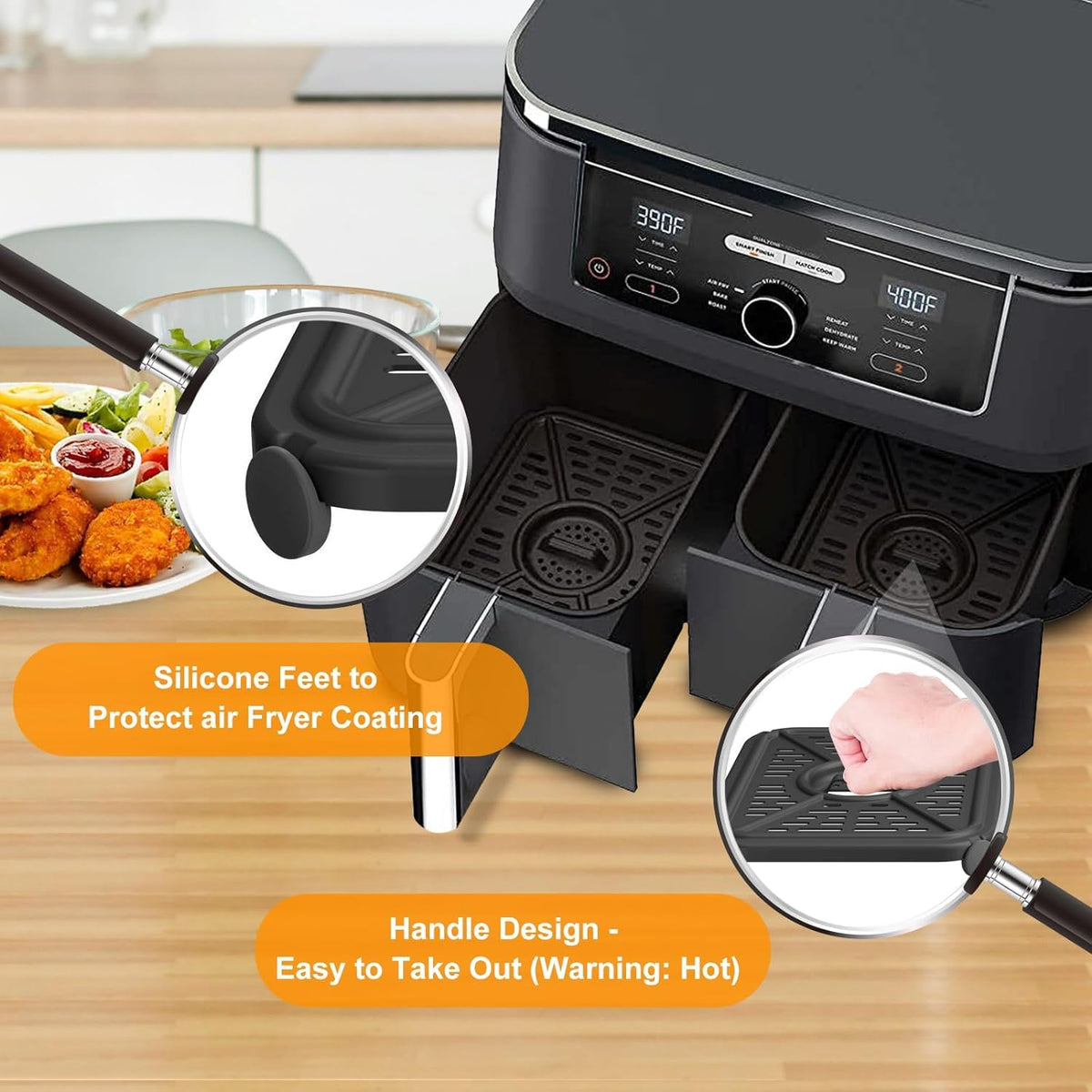 GCQ Air Fryer Grill Pan for Ninja Foodi AF500UK 10.4L 7 in 1 AF400UK 9.5L 6 in1 DualZone 2 Drawers Air Fryer, Replacement Air Fryer Crisper Plate