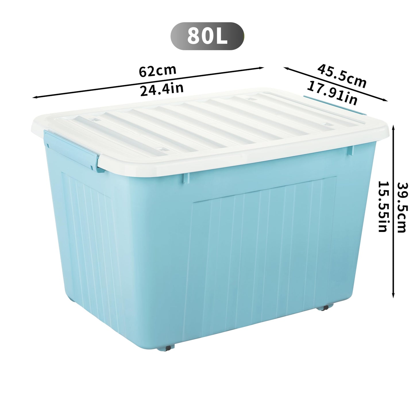 Cetomo 80L*4 Storage Boxes with Lids, Plastic Storage Box with Wheels and Secure Side Latches, Stackable & Nestable Organizer for Home, Office