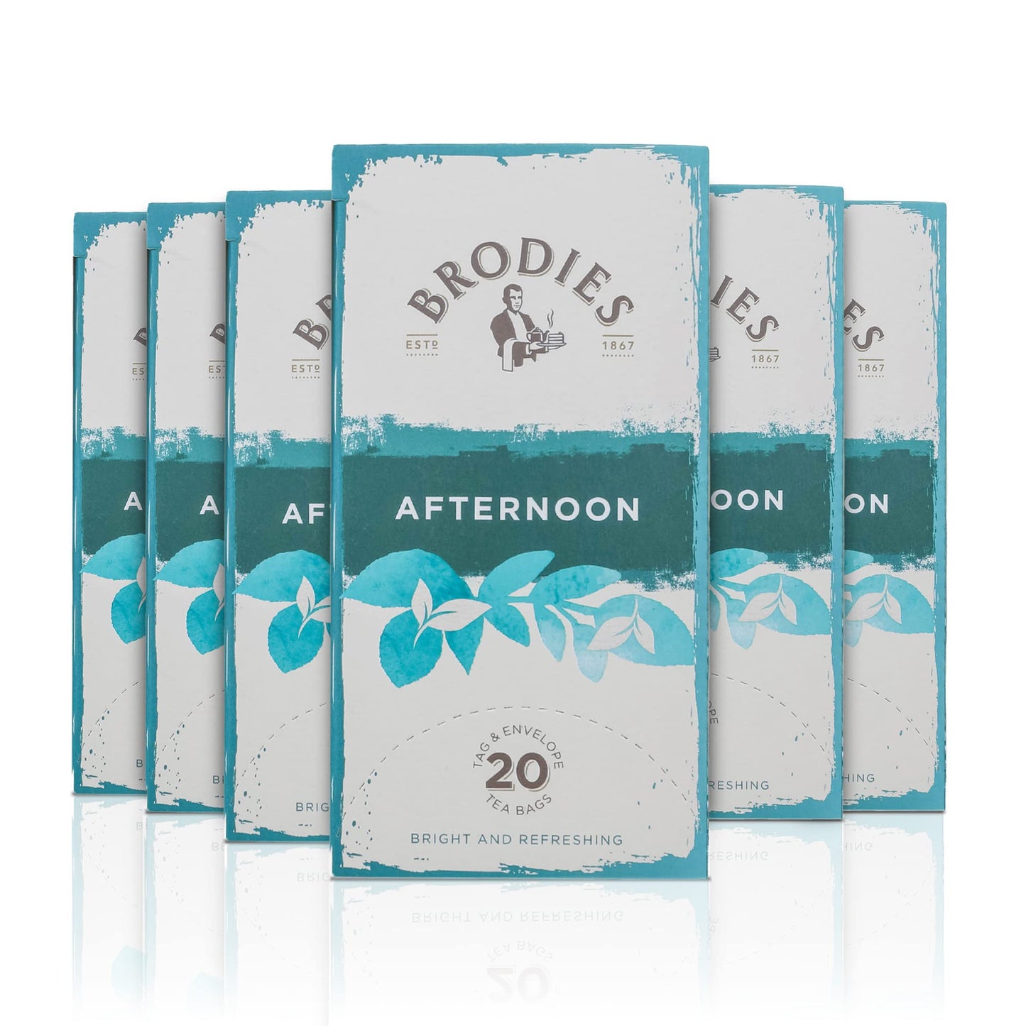 Brodies Afternoon Tea Tag and Envelope - 6 Tea Boxes of 20 Tea Bags (Total 120 Tea Bags) - Light and bright blend of fine Teas that can be drunk at
