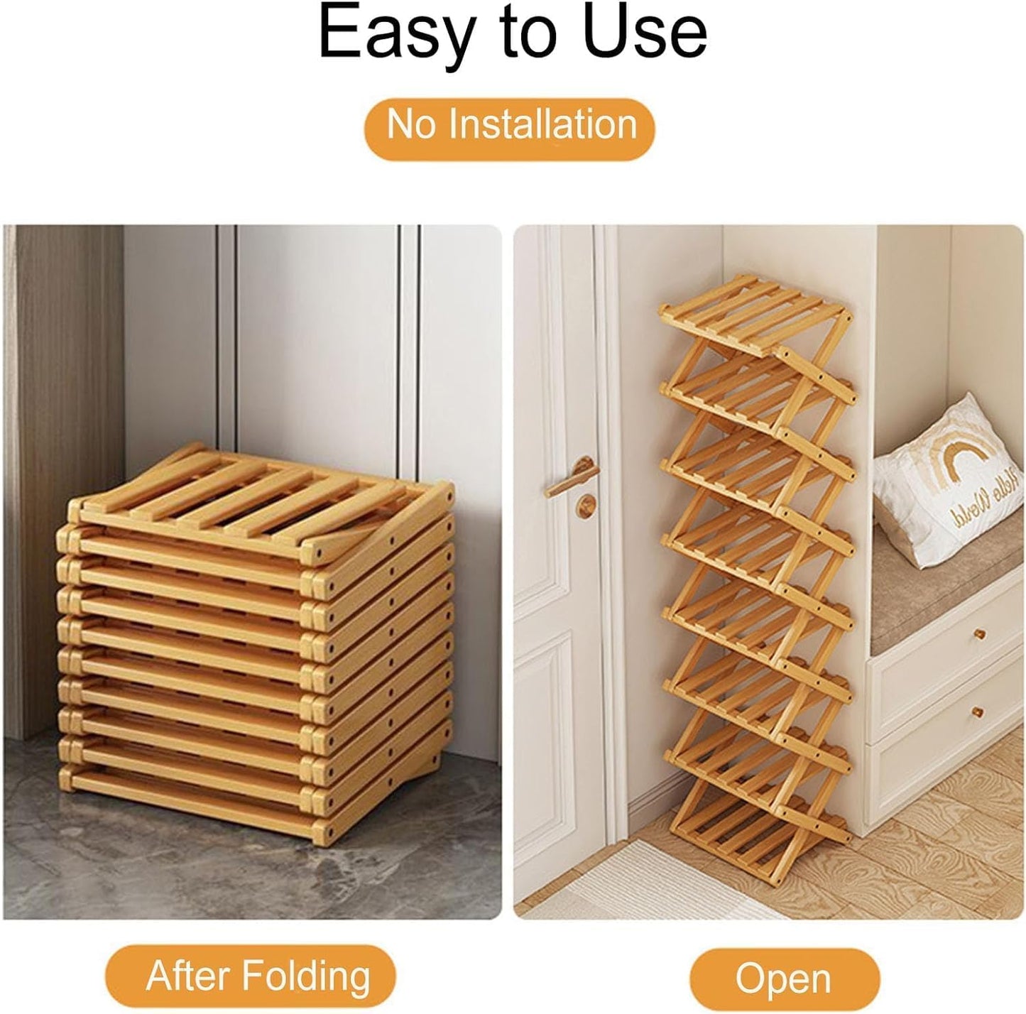 Kiss Me Bamboo 8-Tier Vertical Narrow Folding Shoe Rack