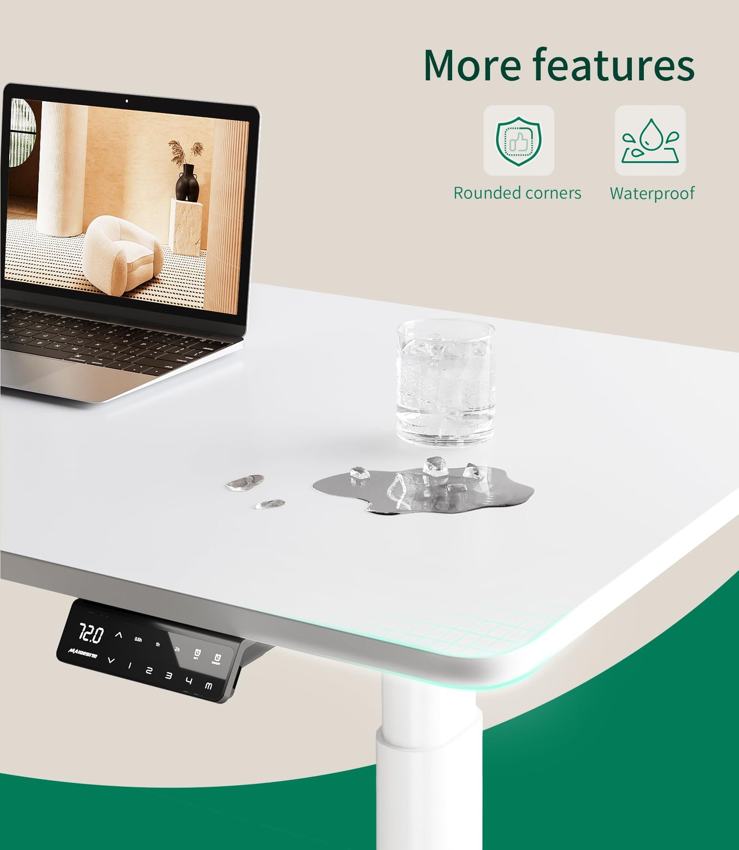 MAIDeSITe Table Top,Desktop for Height Adjustable Electric Standing Desk,White,140 * 70 * 2.5 cm
