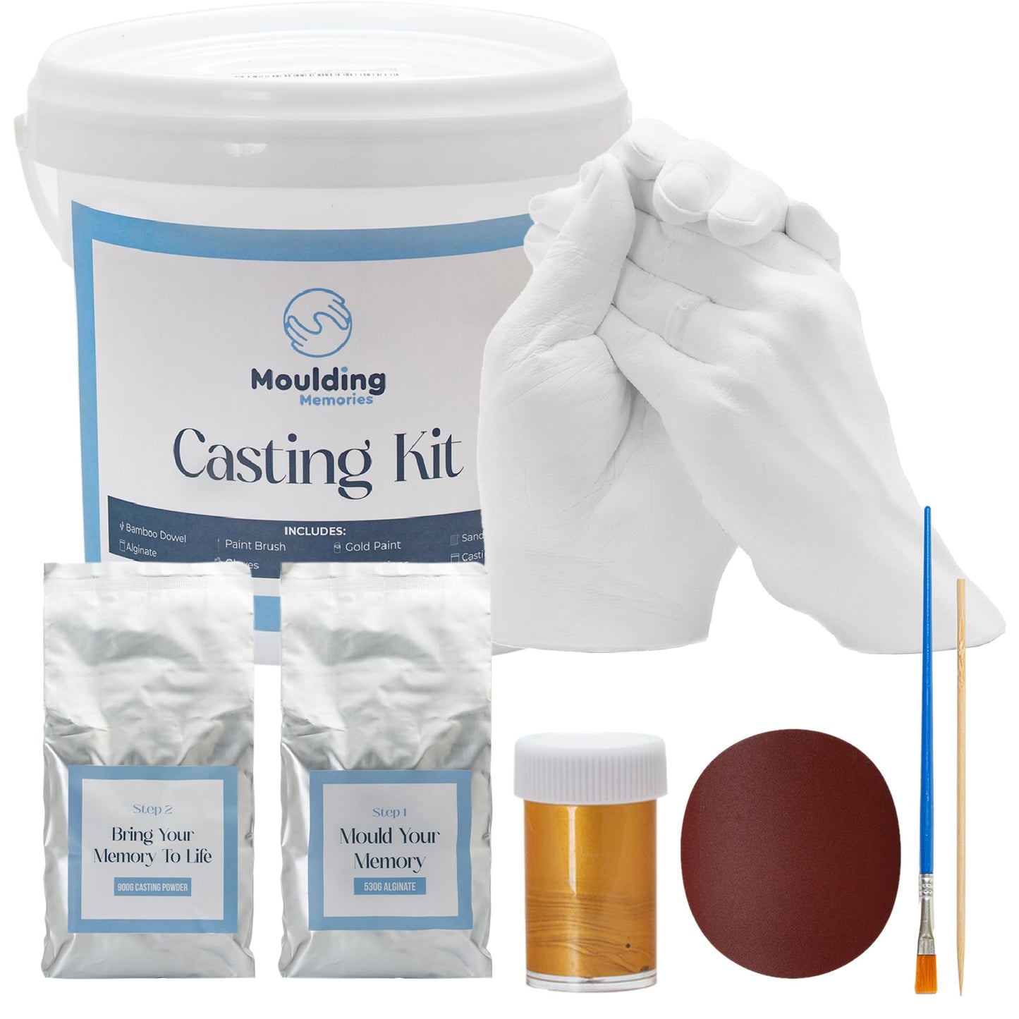 Moulding Memories 3D DIY Hand Casting Kit for Couples, Babies, Kids, or Adults with Plaster, Alginate, Paint, Brush, and Cast Accessories, Family