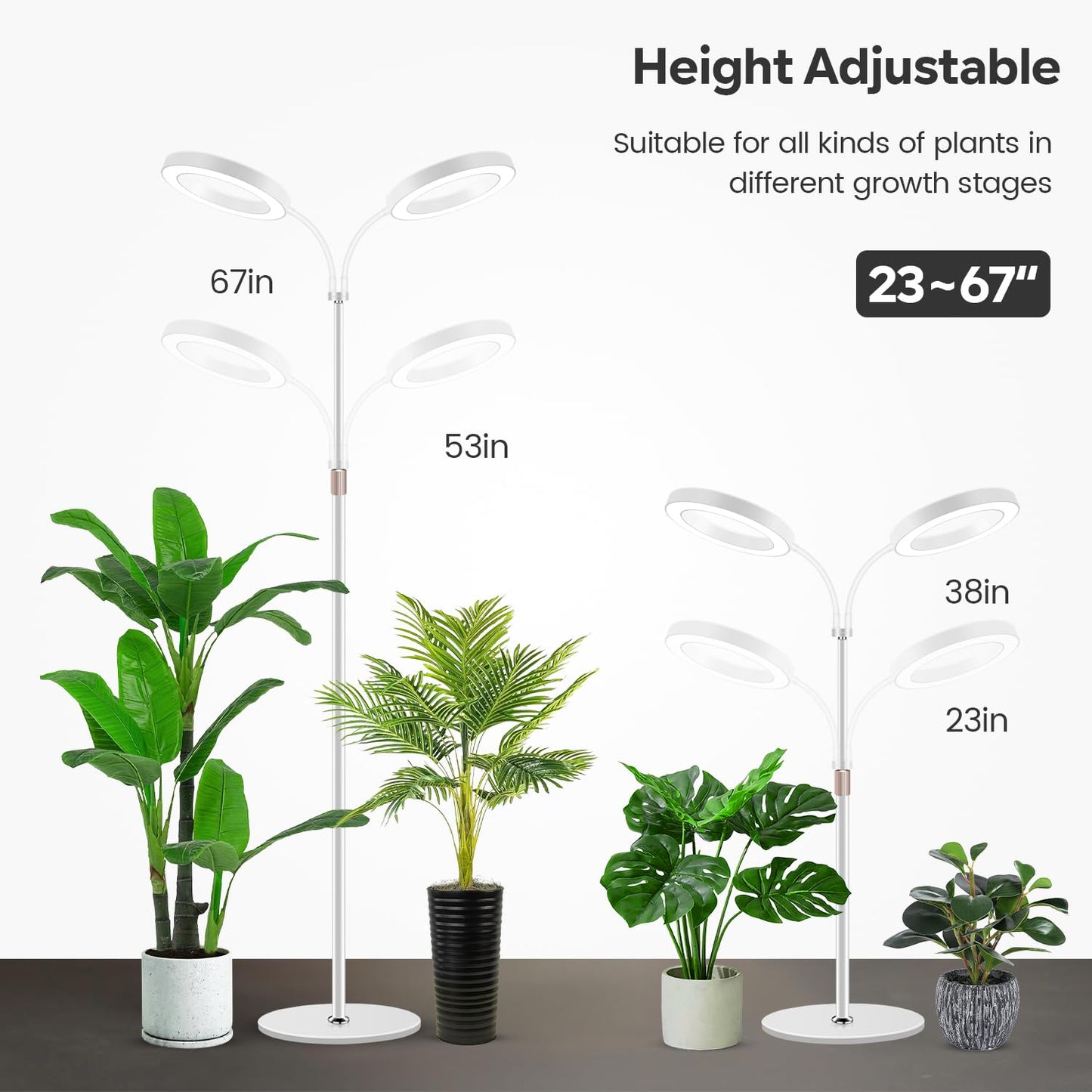 Garpsen Grow Lights, Dual-Head Full Spectrum LED Plant Lights for Indoor Growing with Stand, 3 Color Modes Grow Lamp with Timer 6/12/16H, 5 Dimmable