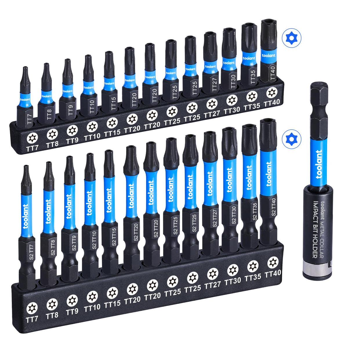 toolant Impact Torx Bit Set 26+1pcs (T7-T40), 1/4 Hex-Shank S2 Steel Security Torx Bit Set, Tamper Proof Star Bit Set with CNC Machined Tips, 1?&2?