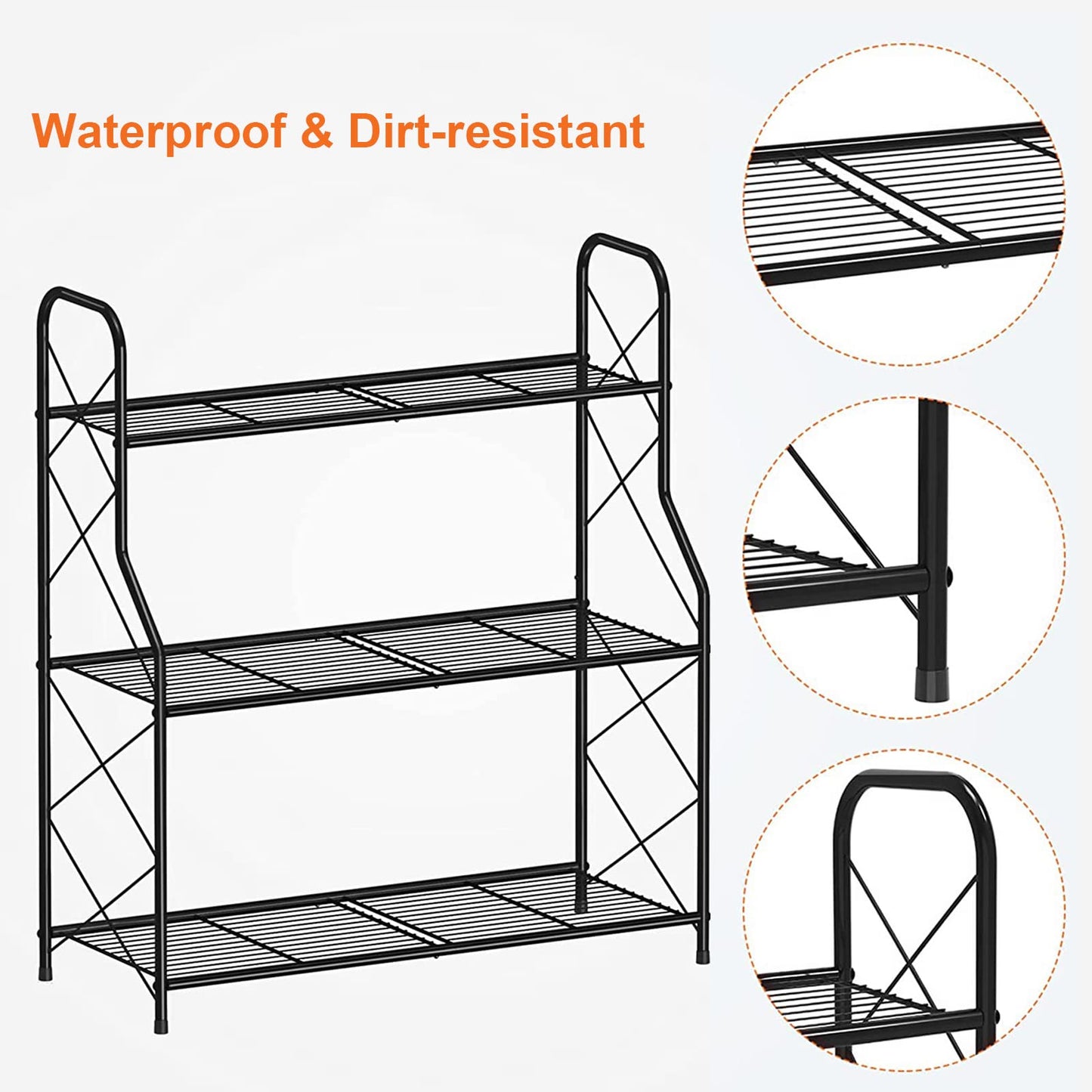 Mutool 3 Tier Metal Plant Stand, Ladder Shelf for Outdoor Indoor Plant, Corner Plant Shelf Ladder Planter for Garden Balcony & Patio, Black