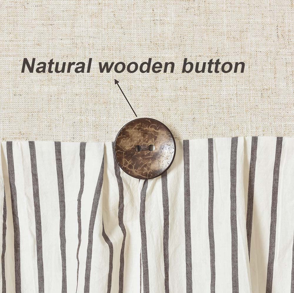 DOSLY IDÉES Farmhouse Shower Curtain,Beige and Brown Stripe,Button Curtain,Linen and Cotton Woven Fabric,Rustic Charm Country Chic Style,72x72 in