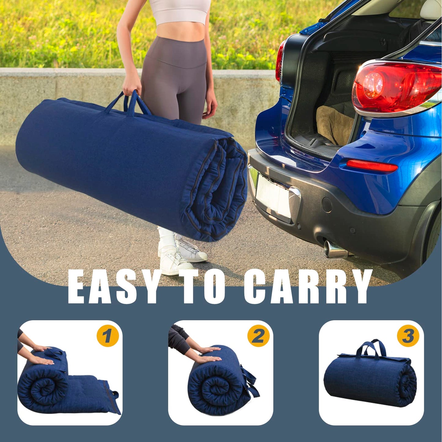 MAXYOYO Portable Foldable Futon Mattress, Hypoallergenic Fabric and Thick Foam Mattress Pad with Handle and Zipper for Outdoor Indoor Camping Guest