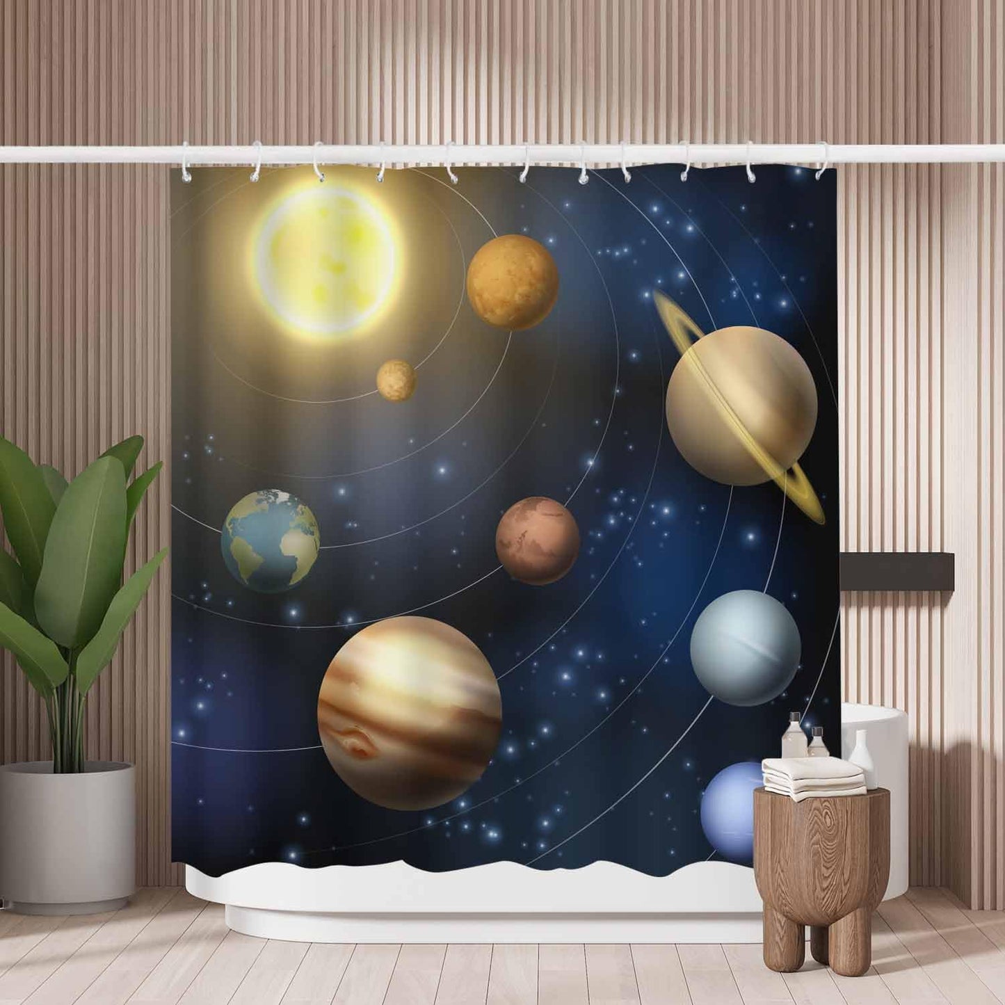 Woutay Shower Curtain Mould Proof Resistant Planets of The Solar System,Water Repellant Fabric,Polyester,Size 180x180CM