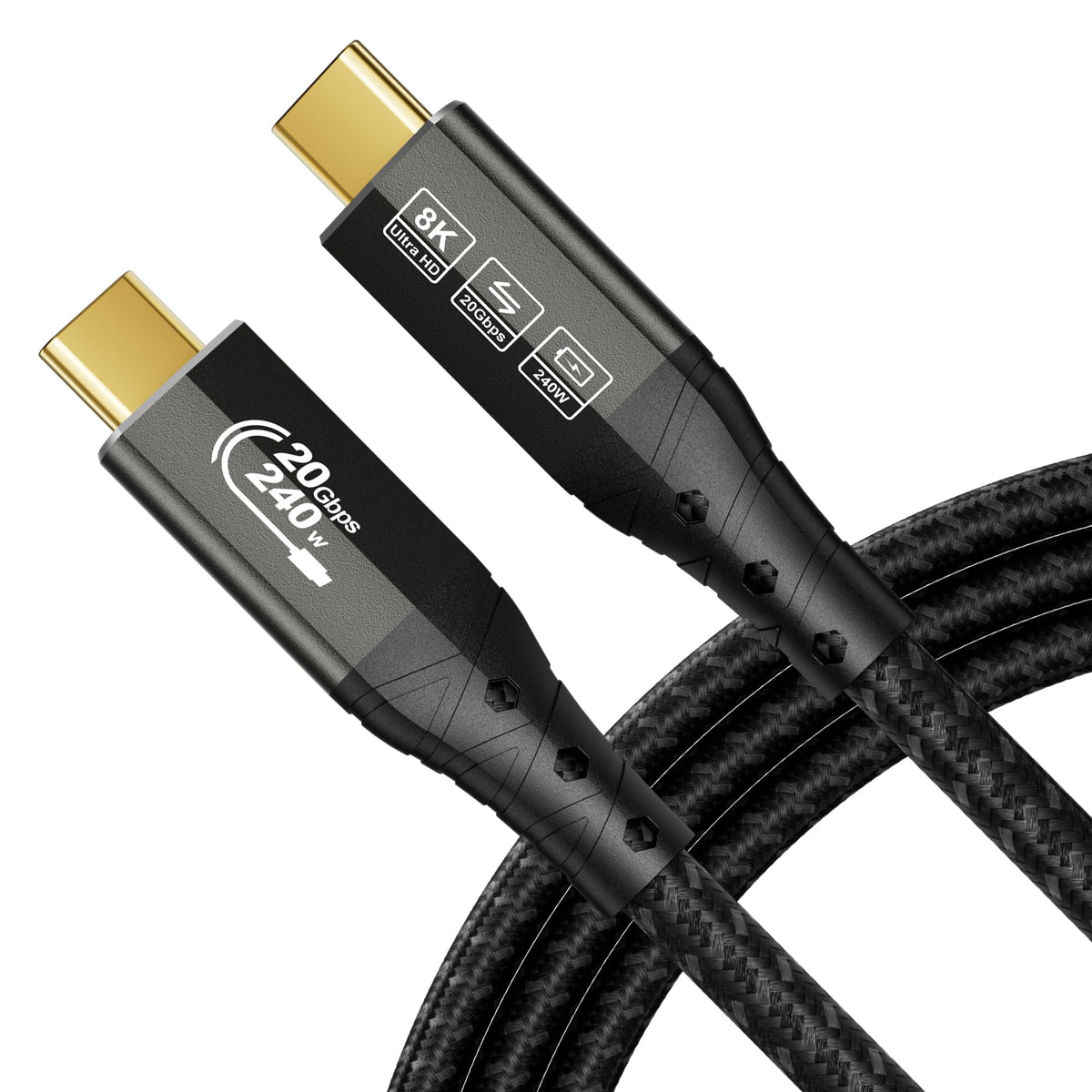 ZIKNYDO USB C Cable 3m, USBC 3.2 20Gbps Data transfer, 240W Fast Charging Type C to Type C, 4K@144Hz / 60Hz, 8K@30Hz USB C Monitor Video Cable for