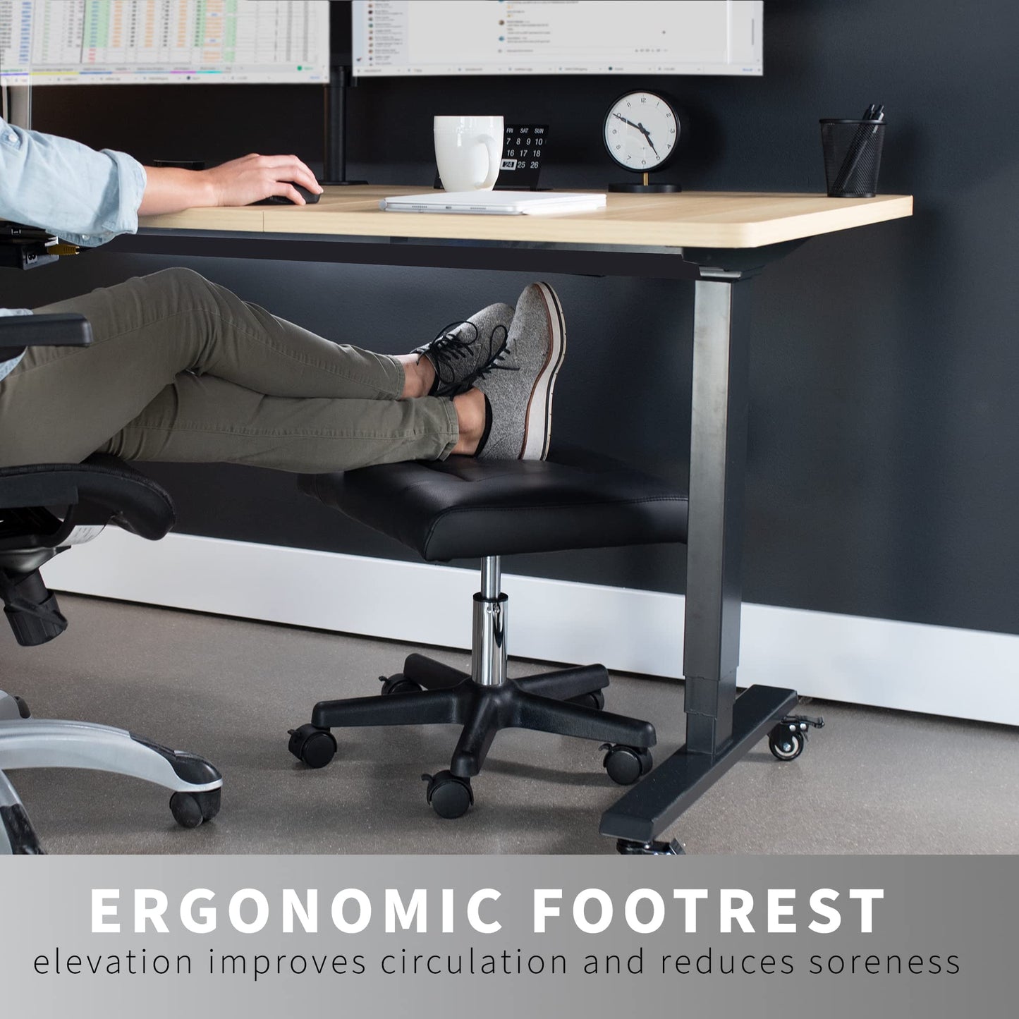VIVO Ergonomic Mobile Footrest with Wheels, Height Adjustable Desk Stool with Thick Padding