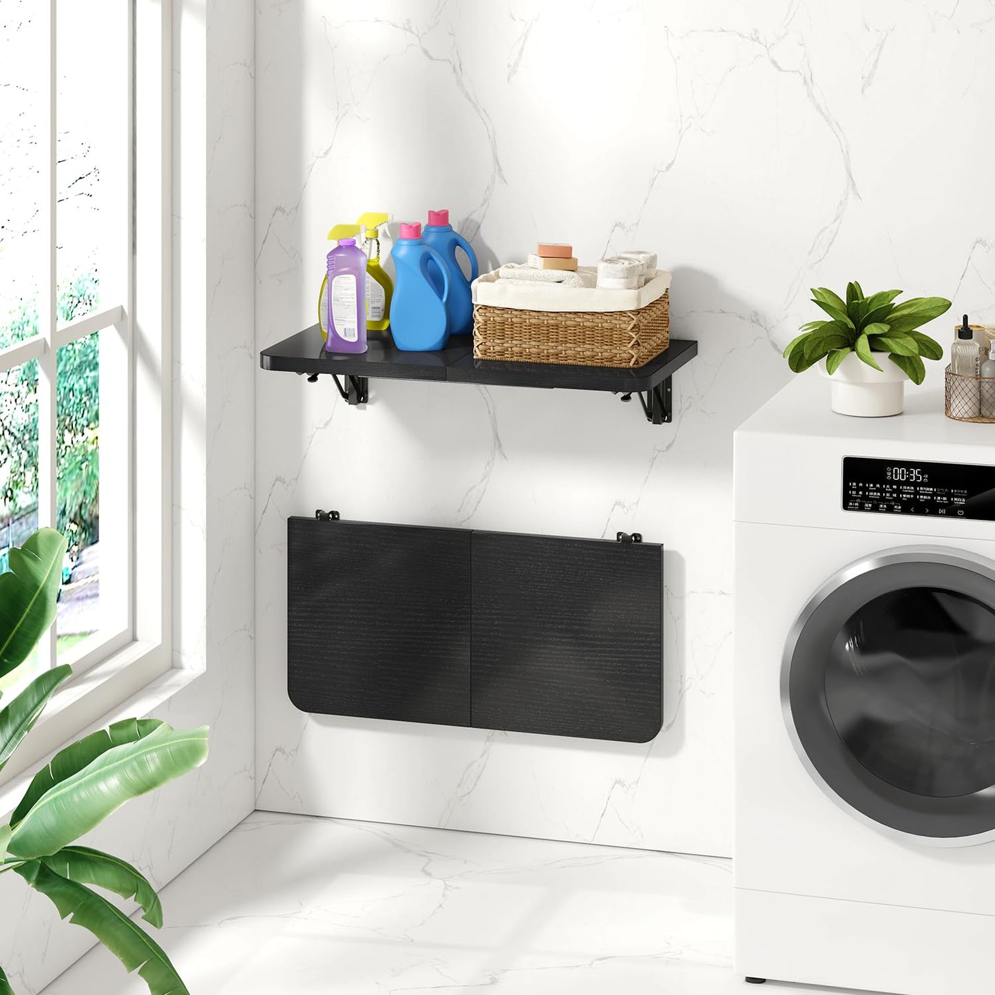 IBUYKE Wall Mounted Folding Table, Floating Wall Desk for Small Spaces, Fold Down Laundry Shelf with Heavy-Duty Brackets