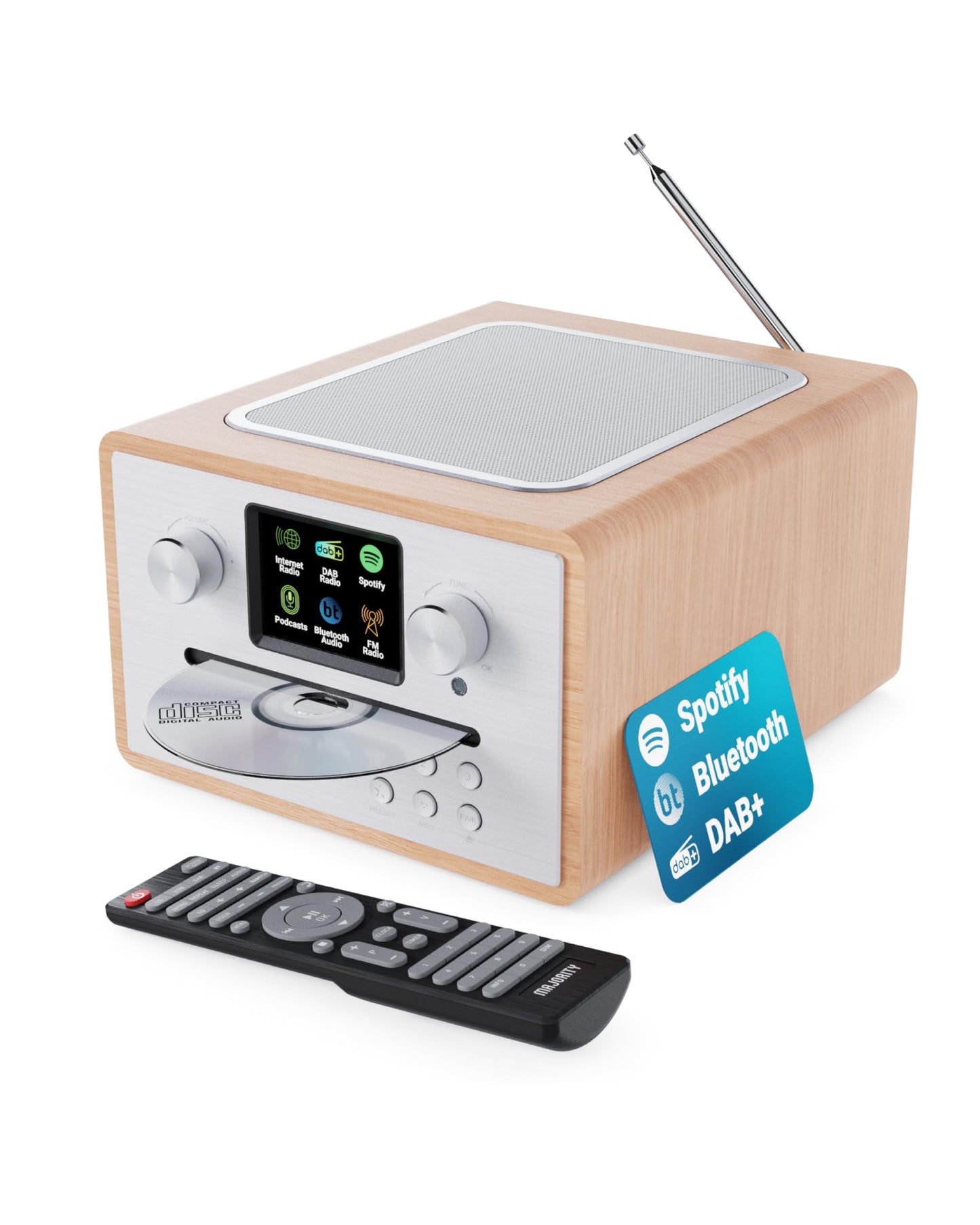Internet Radio CD Player and DAB+ | Bluetooth, Spotify Connect, Podcasts | FM Radio, Dual Alarm, 80 Presets | Custom EQ Settings | Full Colour LED