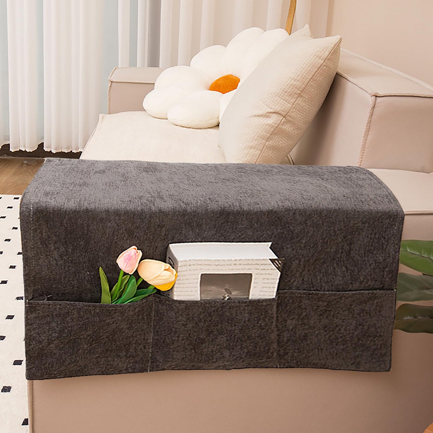 TINAYAUE Sofa Armrest Organiser with 3 Large Pockets for Remote Control, Keys, Glasses