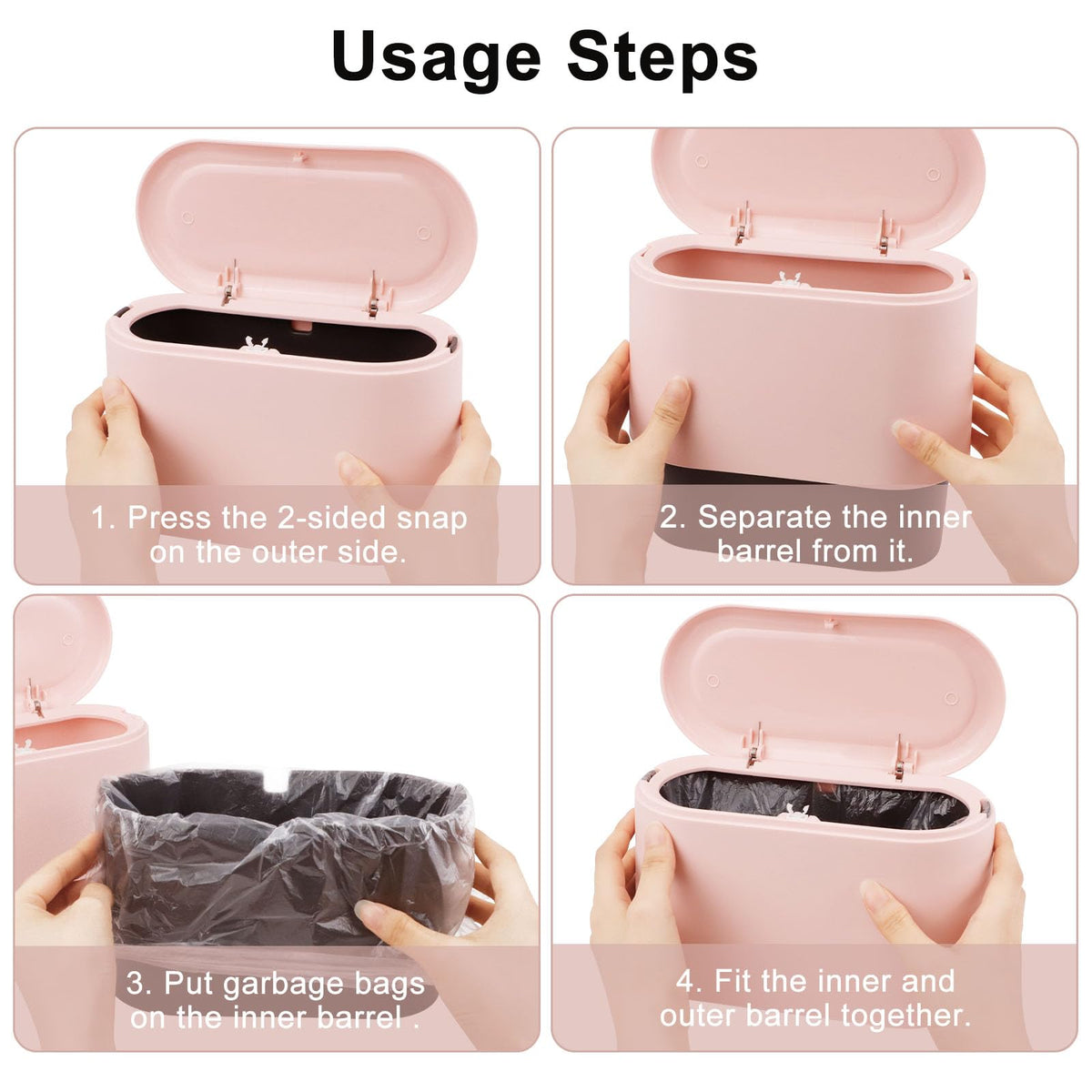 SHAIDOJIO Small Bin, Small Bathroom Bin with Lid and 90PCS Trash Bags, Removable Desk Plastic Mini Office Bins, Pop Up Mini Dustbin