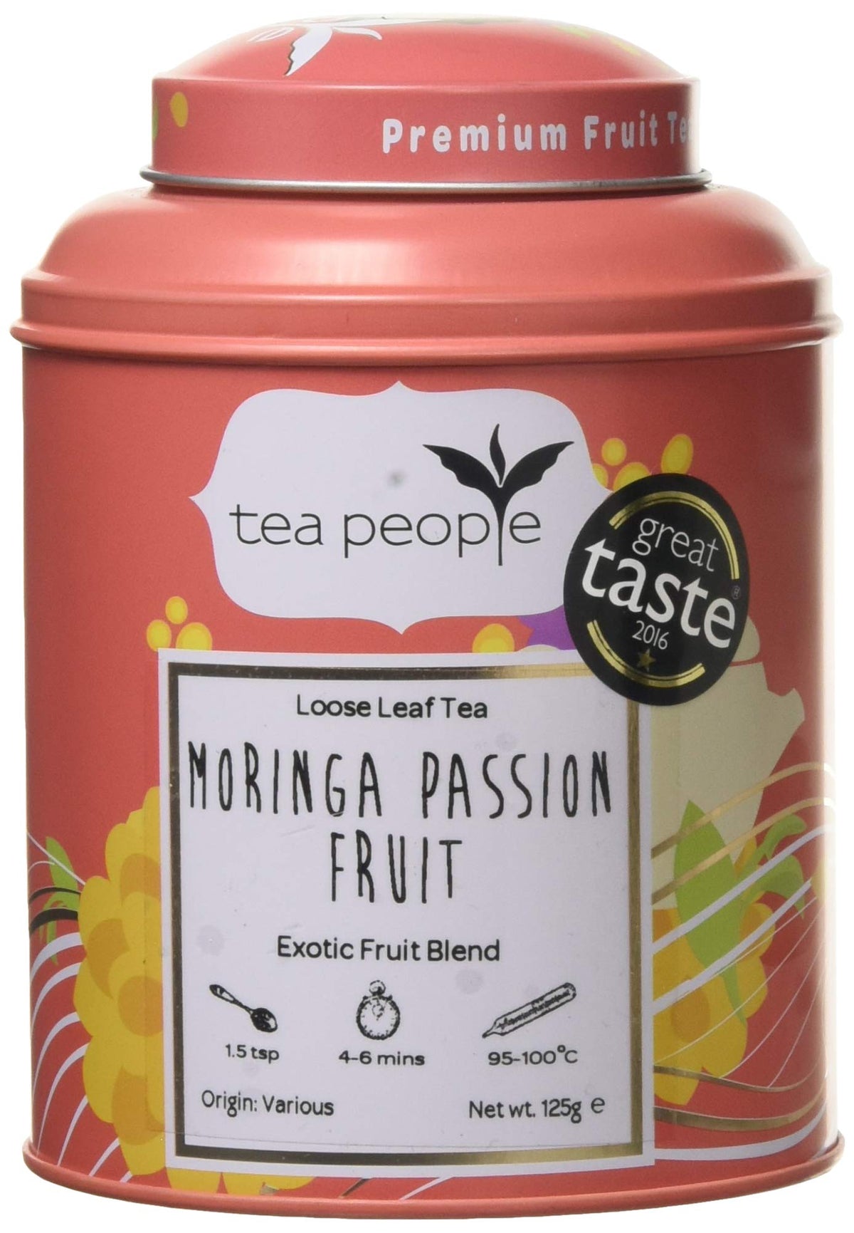 Tea People Moringa Passion Fruit, 125 g Loose Tea in a Tin Caddy, MPF-125g