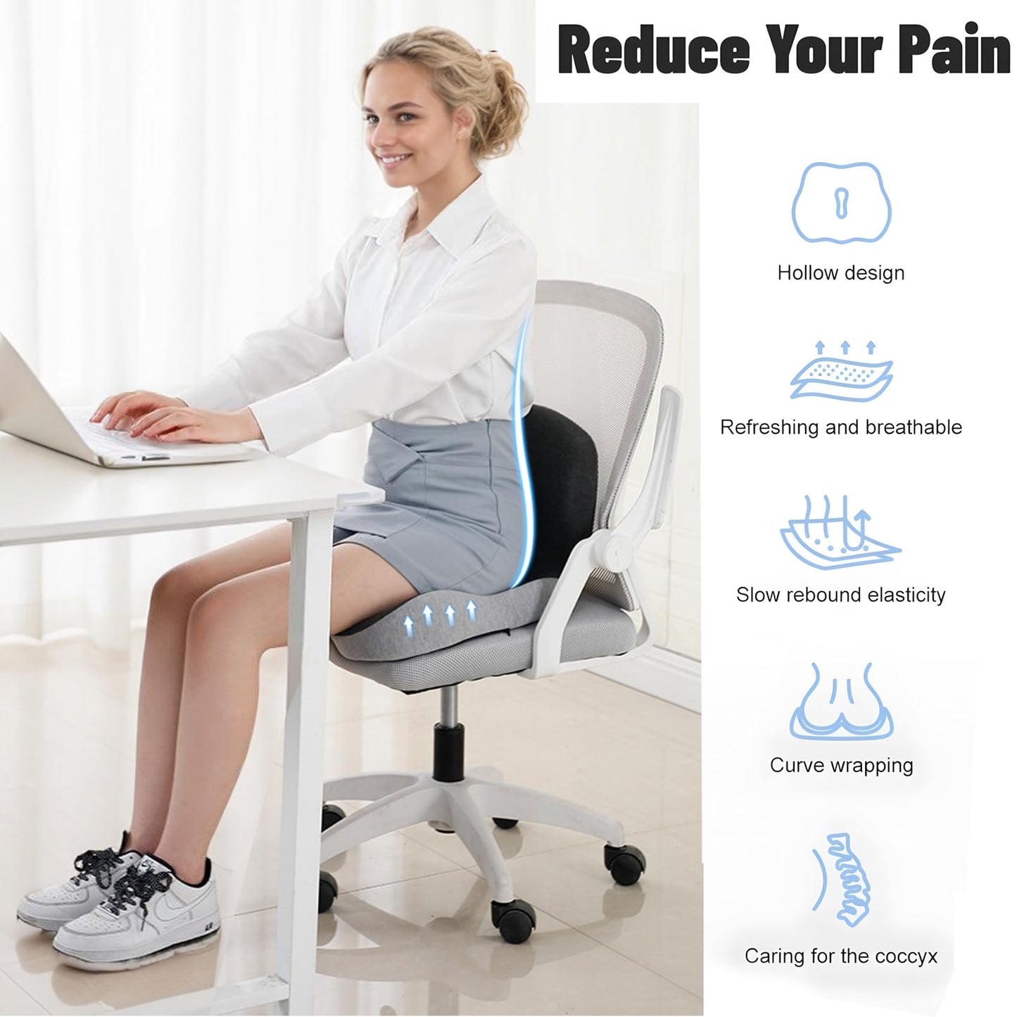 SICOUSOK Seat Cushion Memory Foam Seat Cushion for Truck Driver Office Chair Cushion Home Chair Cushion Car Non Slip Pad Sitting Ergonomic Cushions