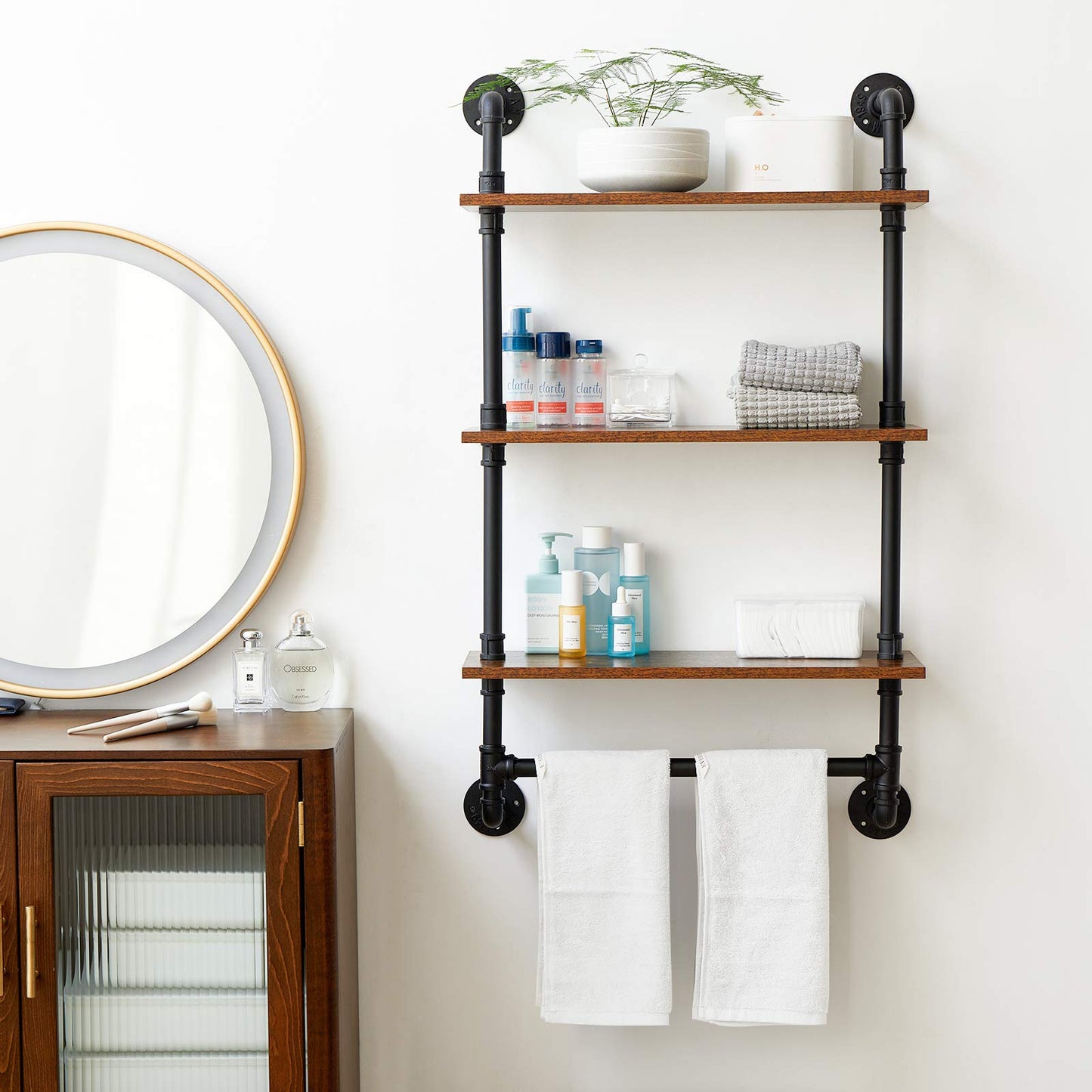 IBUYKE Pipe Floating Shelves, Wall Shelf Outdoor, 60x20x103cm, Decorative Shelving Unit for Wall, Plant Stand, Storage Organiser Shelf for Bedroom,