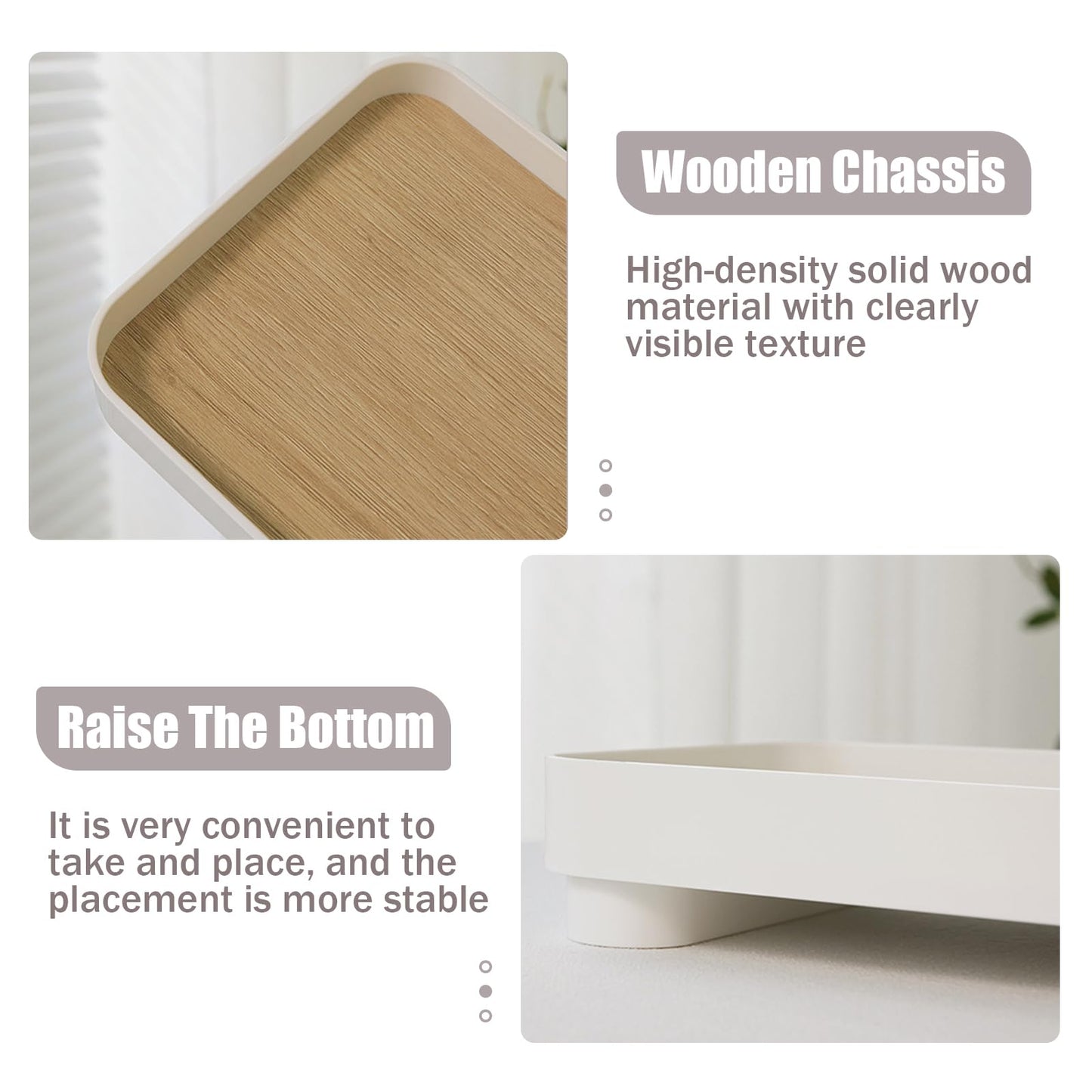 CECOMBINE Vanity Tray, Wooden Bathroom Storage Tray Toilet Tank Holder for Cosmetics Jewellery, Decorative with Base Perfumes, Soaps, Jewelry