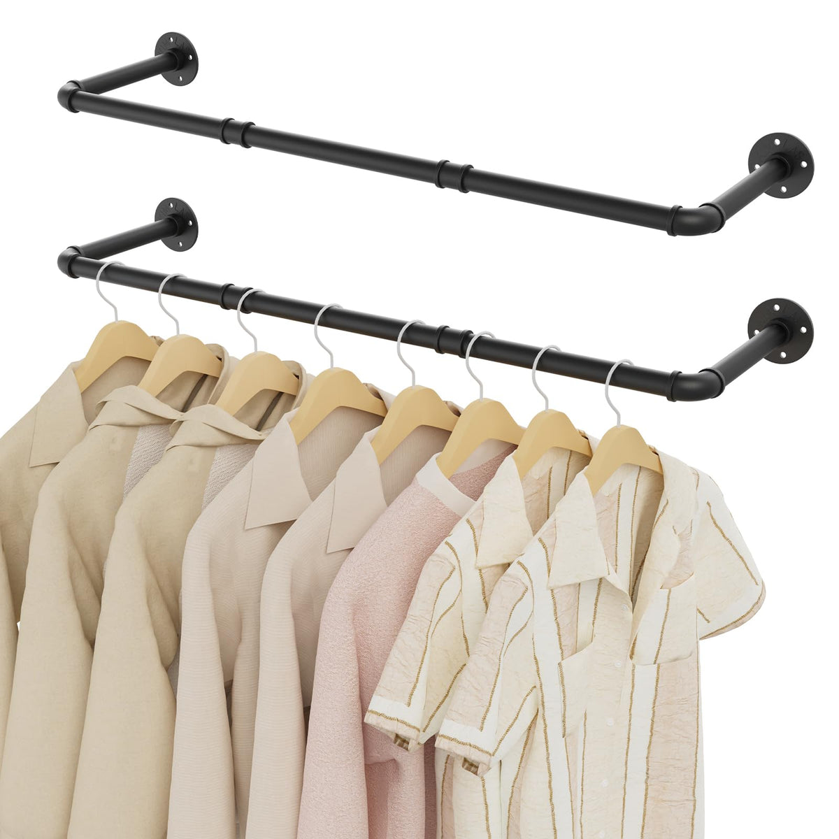 YheenLf 2-Pack Clothes Rail Wall Mounted, 100cm Industrial Style Garment Rack, Heavy Duty Wardrobe Pole, Multi-Purpose Clothing Hanging Rod for Closet