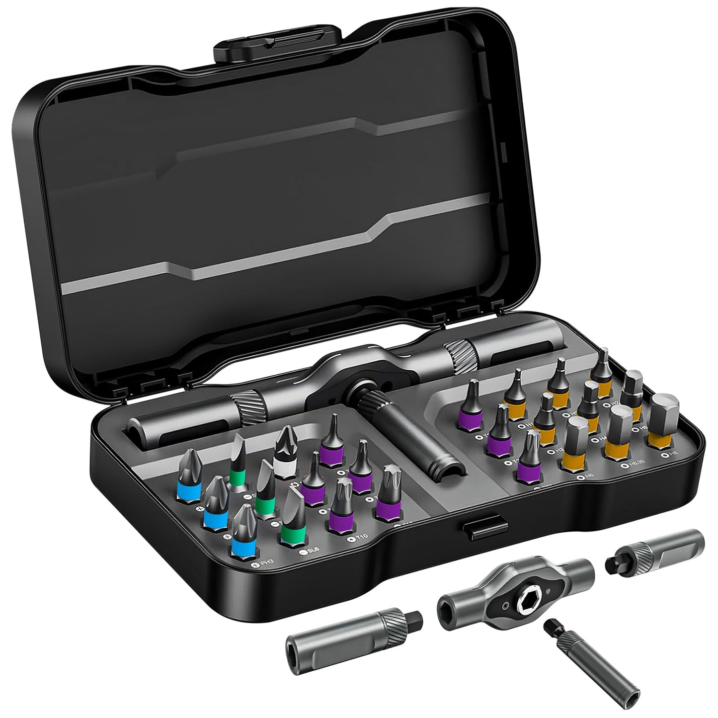 Koeutoze 24 in 1 Magnetic Screwdriver Set ? Premium Ratchet Screwdriver Kit with S2 Steel Bits & Ergonomic Aluminium Handle ? Compact Magnetic