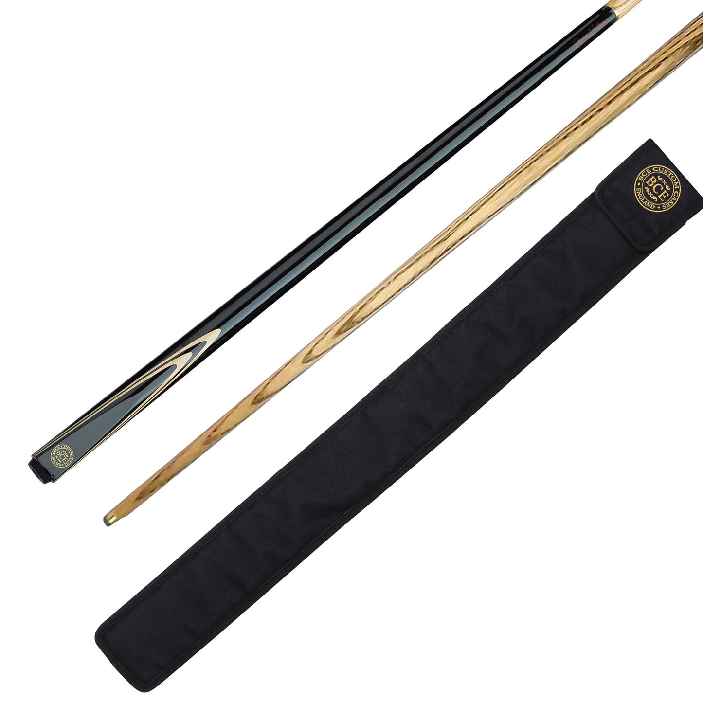 BCE Unisex FF200-2 Piece Ash Snooker Cue ? 57" (145cm), Black Butt & Natural Wood Shaft - with Soft Case