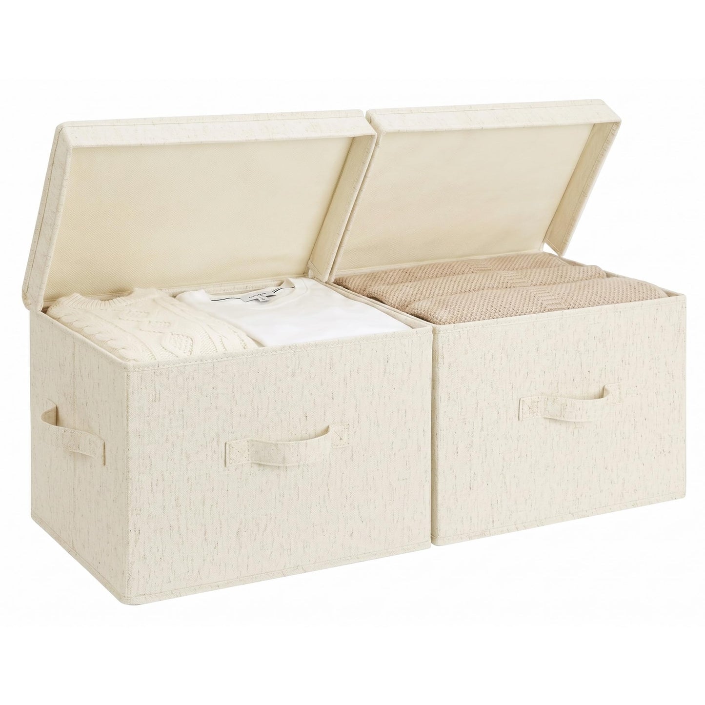 StorageWorks Fabric Storage Boxes with Lid, Decorative Storage Boxes with Lids, Stackable Baskets with Handles for Shelves