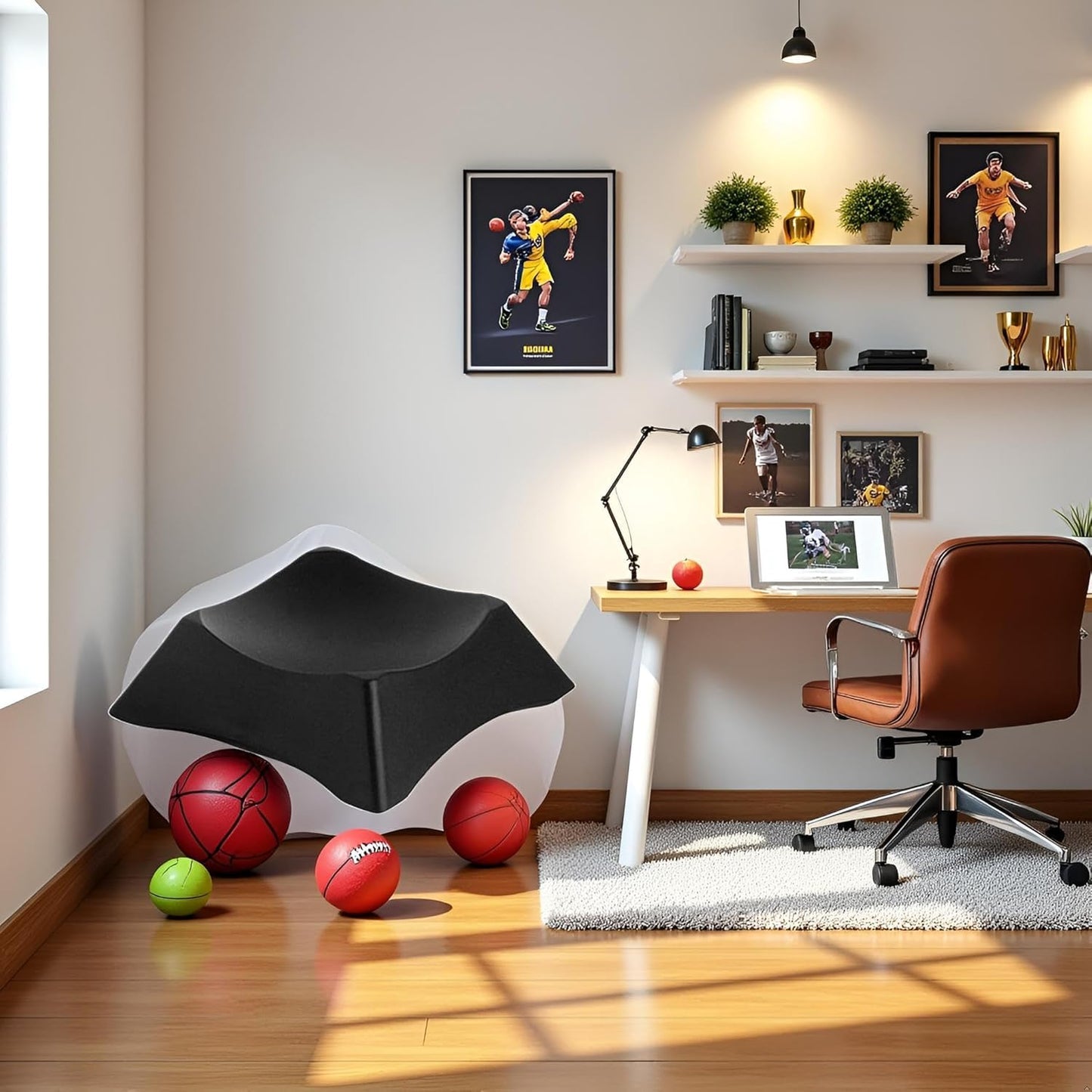 Cawhui Black Ball Display Stand - Exercise Ball Chair Stand Base, Soccer and Basketball Display Rack Memorabilia Display and Storage