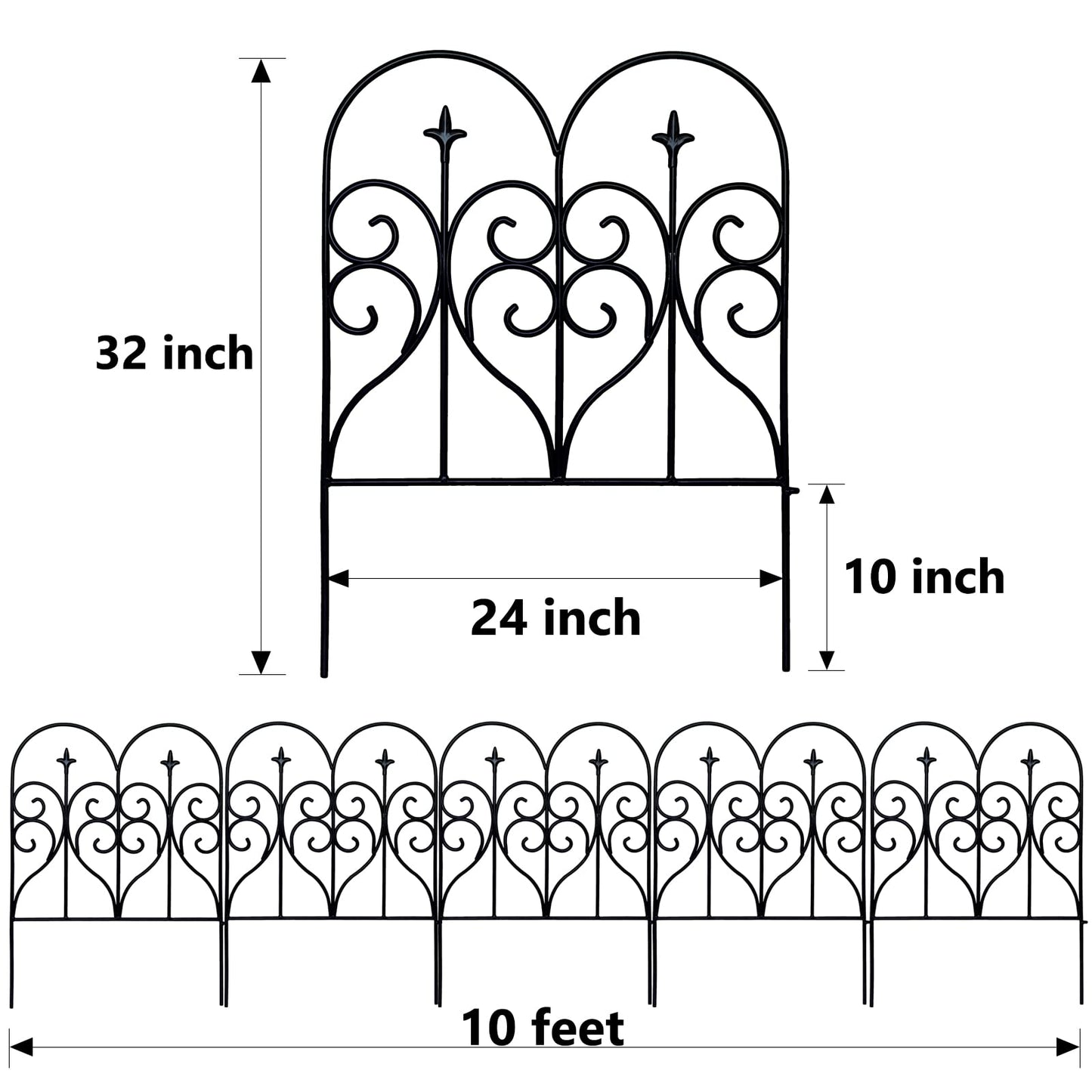 Thealyn Decorative Garden Fence 81cm (H) x 3m (L) Fence Panels Rustproof Metal Dog Fence Animal Barrier, Garden Fencing Panel Border for Yard Patio