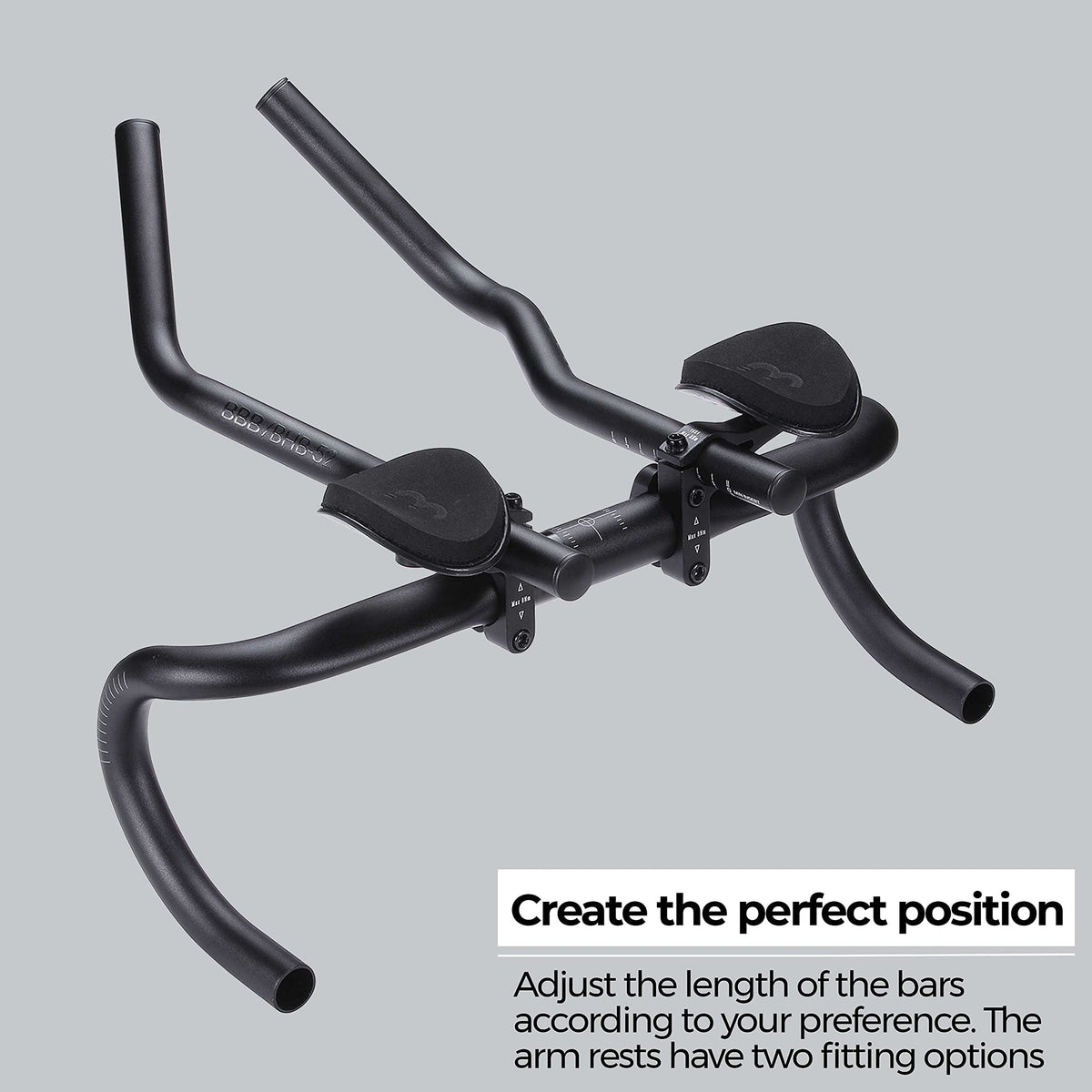 BBB Cycling AeroBase Aluminium Tri Bars Ergo-bend Aerobar for Road Bikes with Multi-adjustable EVA Arm Pads Compatible with 25.4/31.8 mm Bike