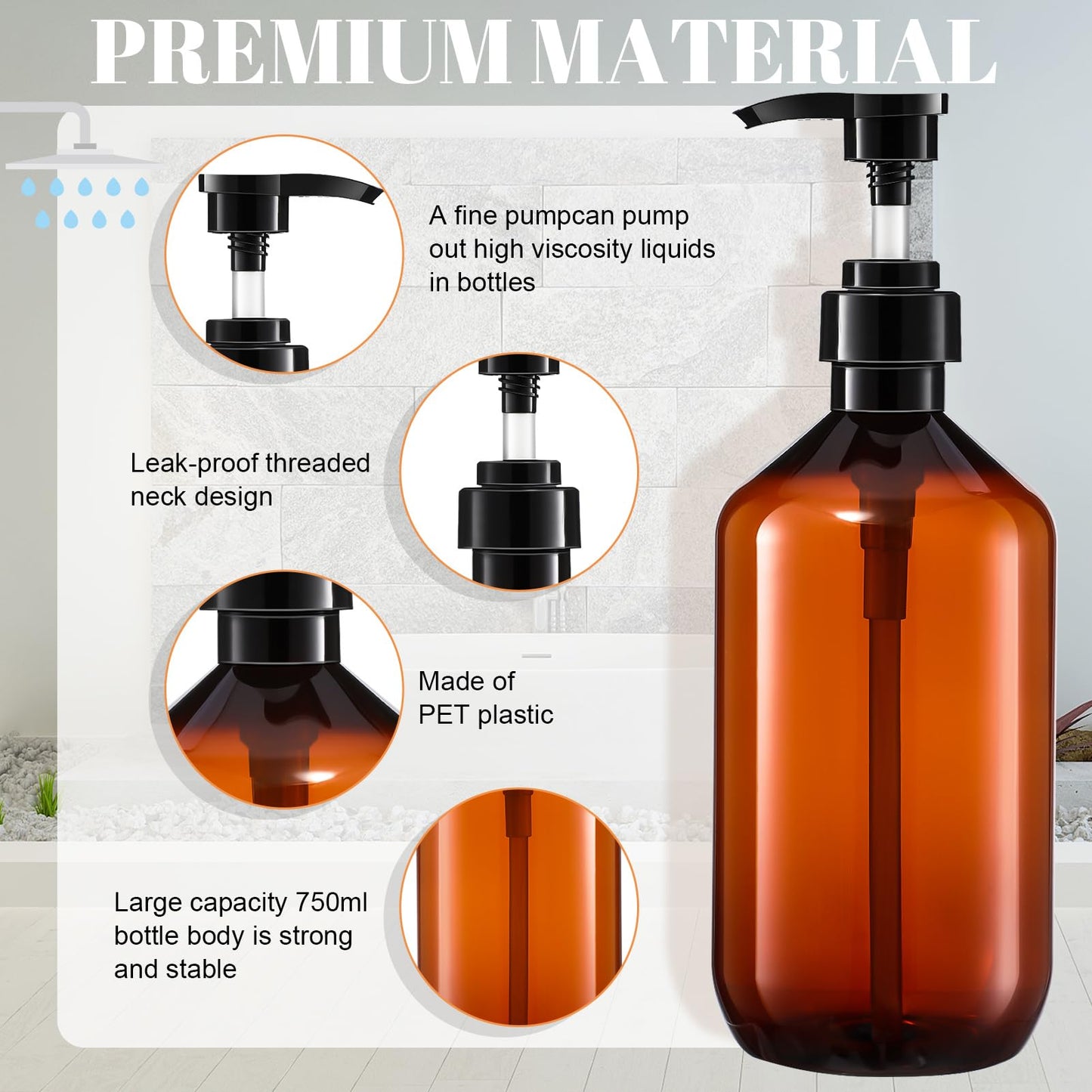 Pump Bottle Dispenser,2 Pcs 750ml/26oz Refillable Empty Press Pump Bottles,Refillable Plastic Empty Pump Bottles Dispensers with Funnel and Label for