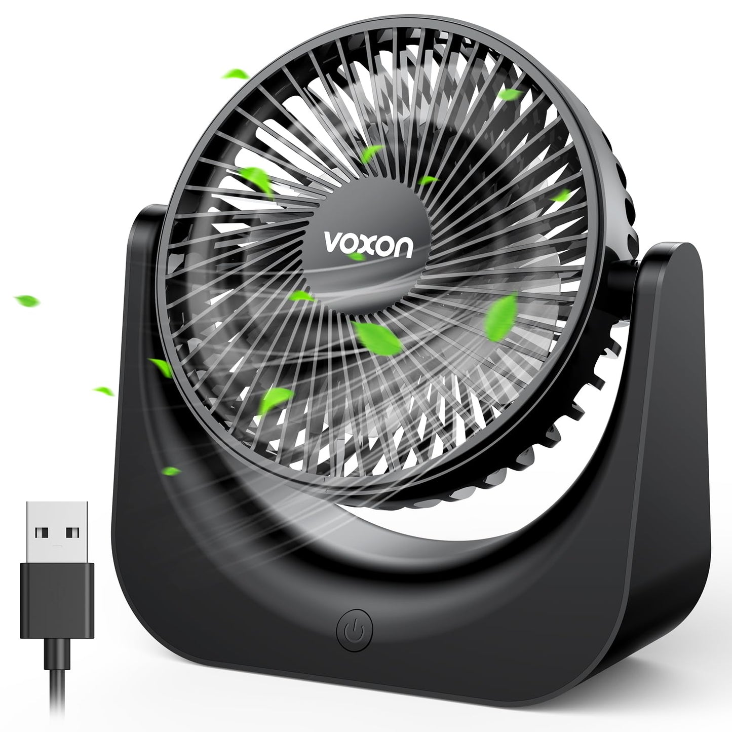 VOXON USB Desk Fan, Small Table Fan with 5 Speeds Adjustable Strong Wind, Personal Silent Bed Fan with 1.5M Cable, Portable Cooling Quiet Desktop Fan