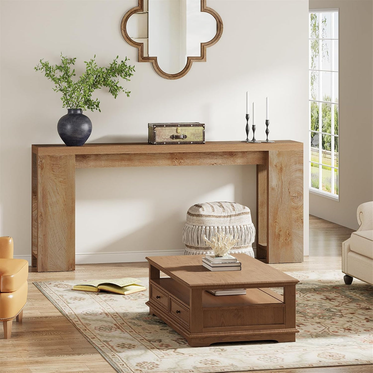 Tribesigns 63-Inch Extra Long Console Table, Farmhouse Wood Sofa Table Behind Couch, Narrow Entryway Accent Table for Living Room, Hallway, Entrance