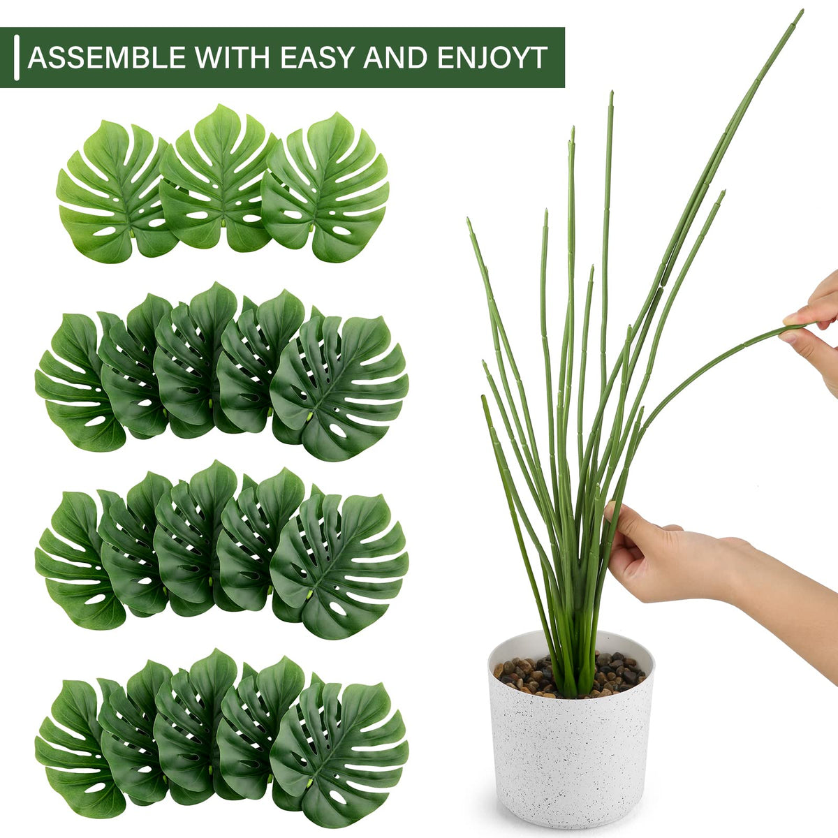 Sour Lemon 28" 2 Pack Fake Plants Large Tropical Palm Tree Artificial Monstera Faux Plant Tree in Pot for Indoor Outdoor Home Office Garden Decoration