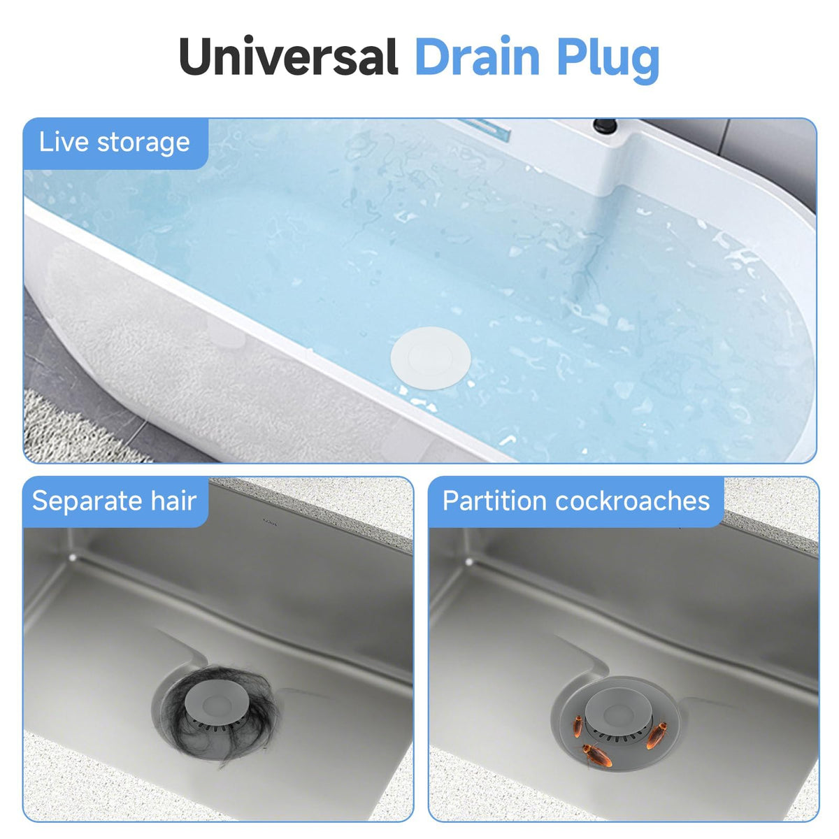 ShanBye Universal Silicone Drain Plug,2 PCS Silicone Drain Plugs Hair Catcher Cover Practical Strainer Bathtub Hair Stopper with Press and Hair
